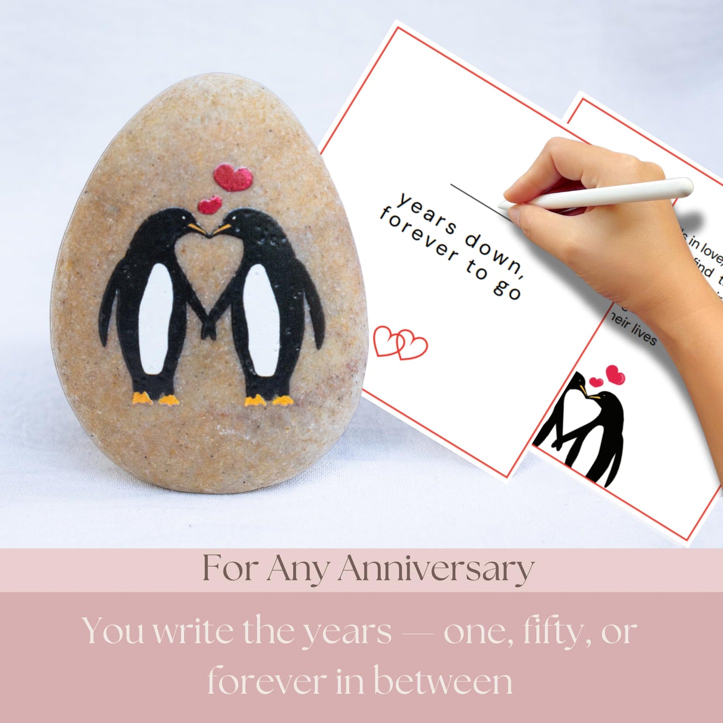 Wedding Anniversary Penguin Pebble Gift - Years Down, Forever to Go” Card & Happy Anniversary Box – Unique Gift for Husband, Wife, Boyfriend, Girlfriend – 1st 10th 25th 50th