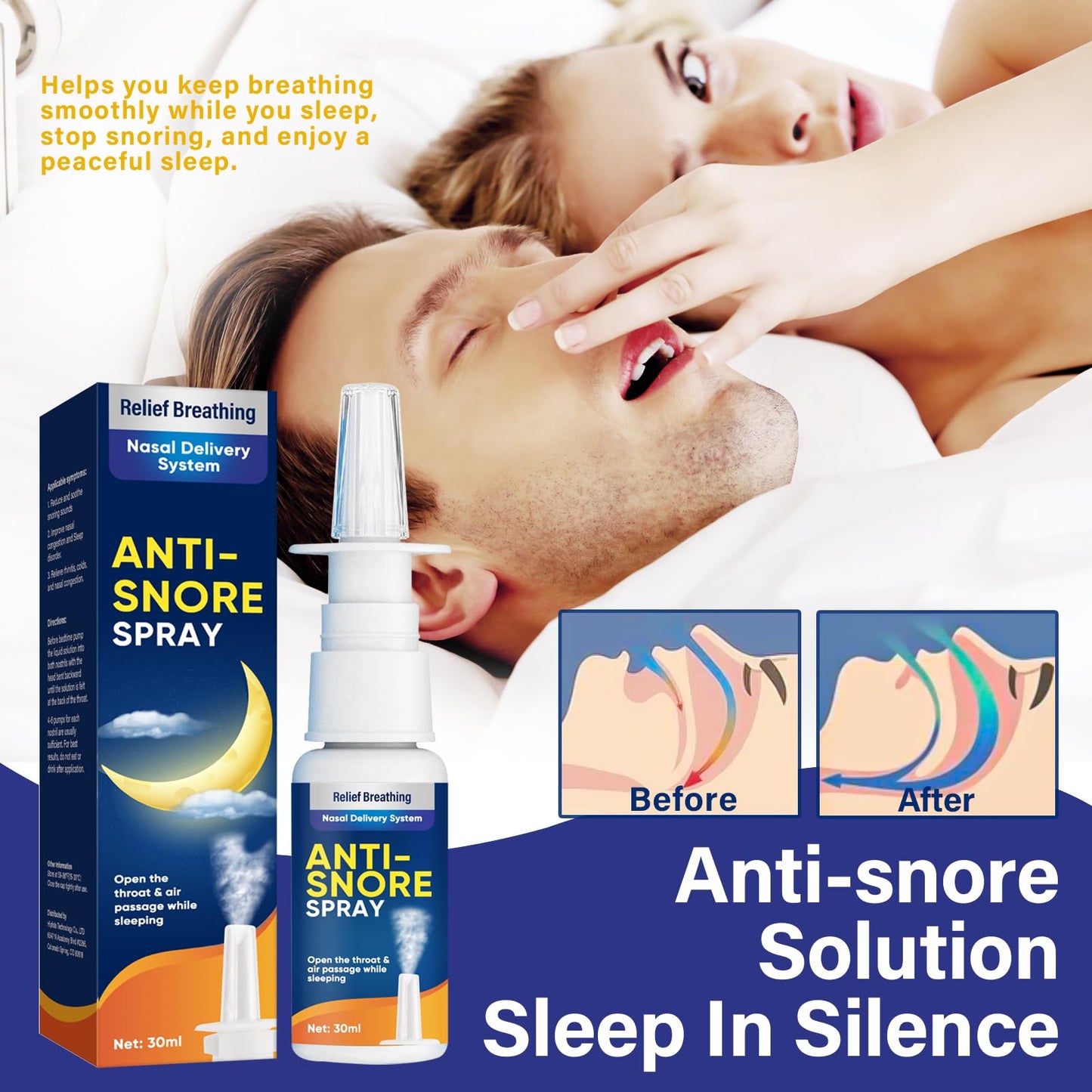Anti Snoring Spray, Anti Snoring Devices, Fast SnoringStop Drops for Better Sleep Effective Snoring Solution, Helps Open The Throat & Air Passage While Sleeping