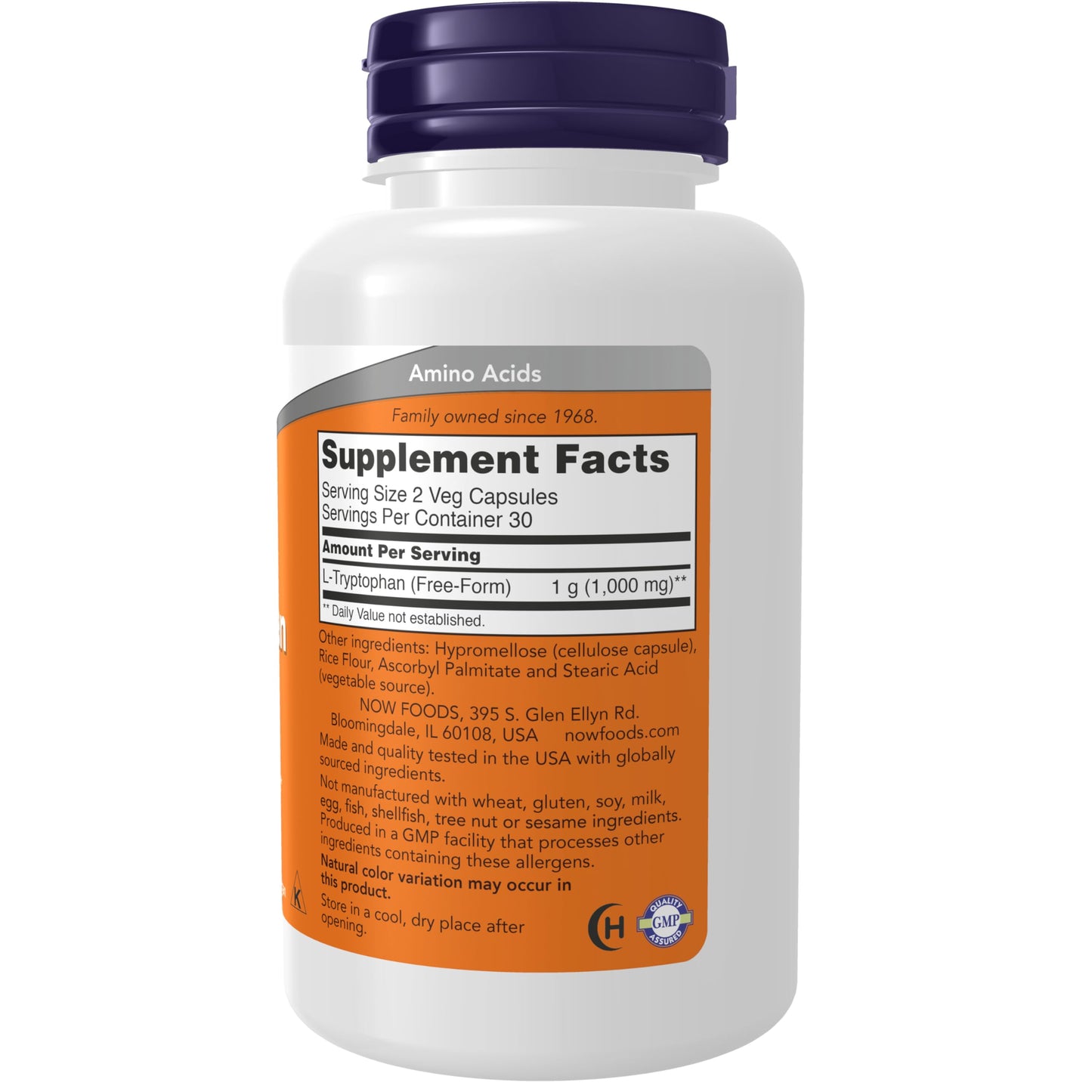 NOW Foods Supplements, L-Tryptophan 500 mg, Encourages Positive Mood*, Supports Relaxation*, 60 Veg Capsules