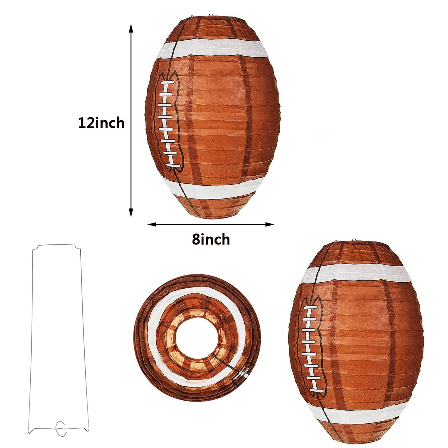 Mudder 24 Pieces 12 Inches Football Paper Lanterns Sports Fan Party Decor Football Hanging Decoration Sports Ball Lantern for Birthday Game Day Tailgates Stadium Party Supply (Brown)