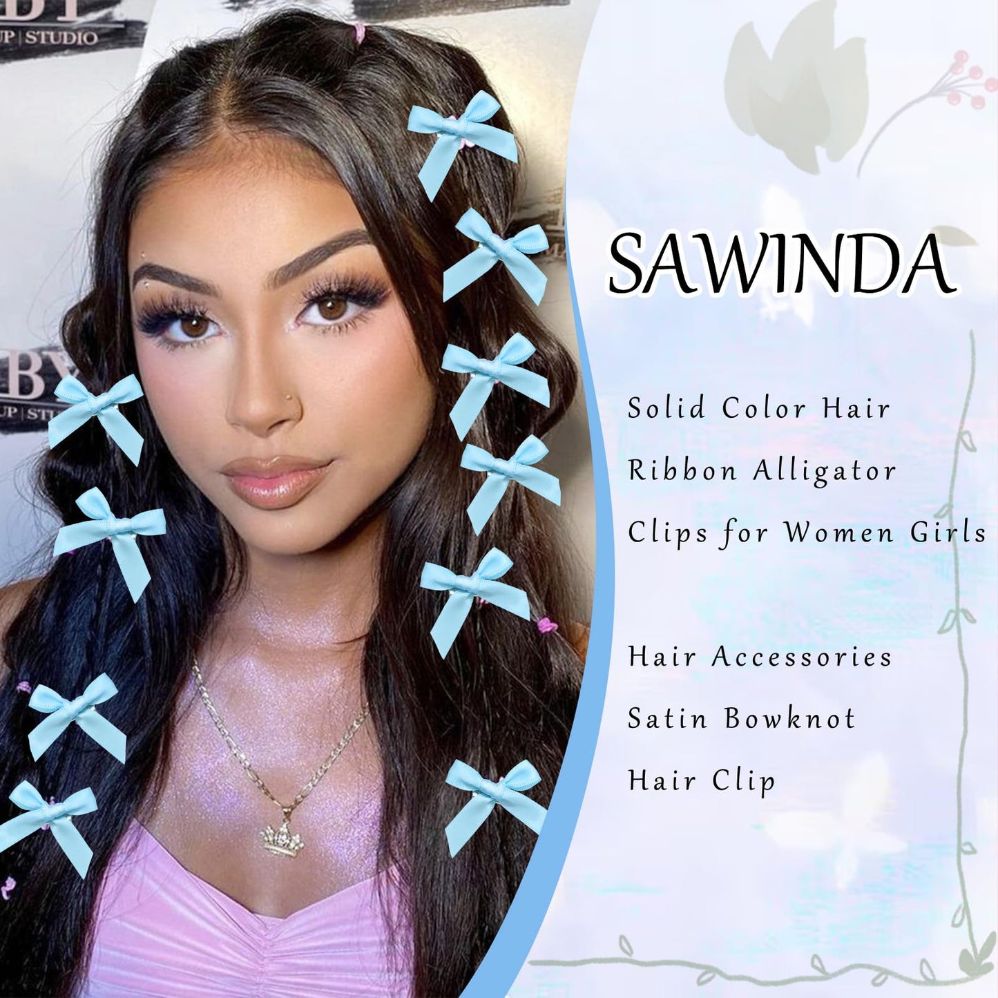 SAWINDA 20PCS Pink Hair Bows Ribbon Alligator Hair Ribbon Hair Barrettes for Teens Small Claw Clips for Thick Thin Hair Cute Hai