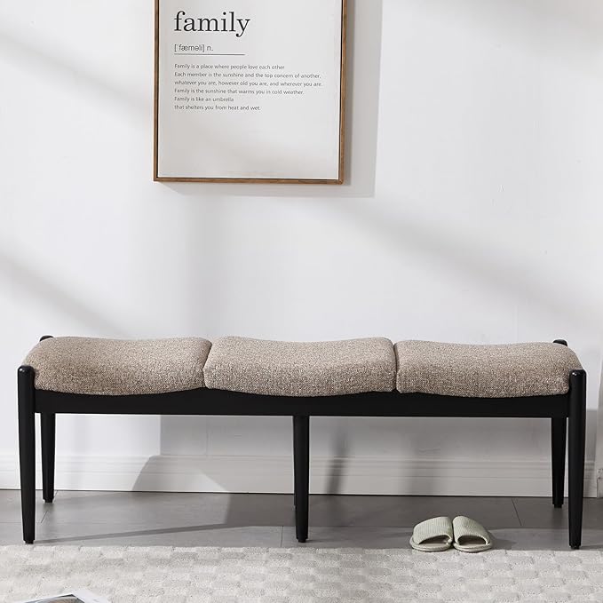 RIVOVA 54.25" Modern Ottoman Benchs Set of 2 Upholstered Linen Bedroom End of Bed Bench Boho Bench Long Seating Bench Entryway Stool with Wood Legs for Living Room/Foyer, Khaki