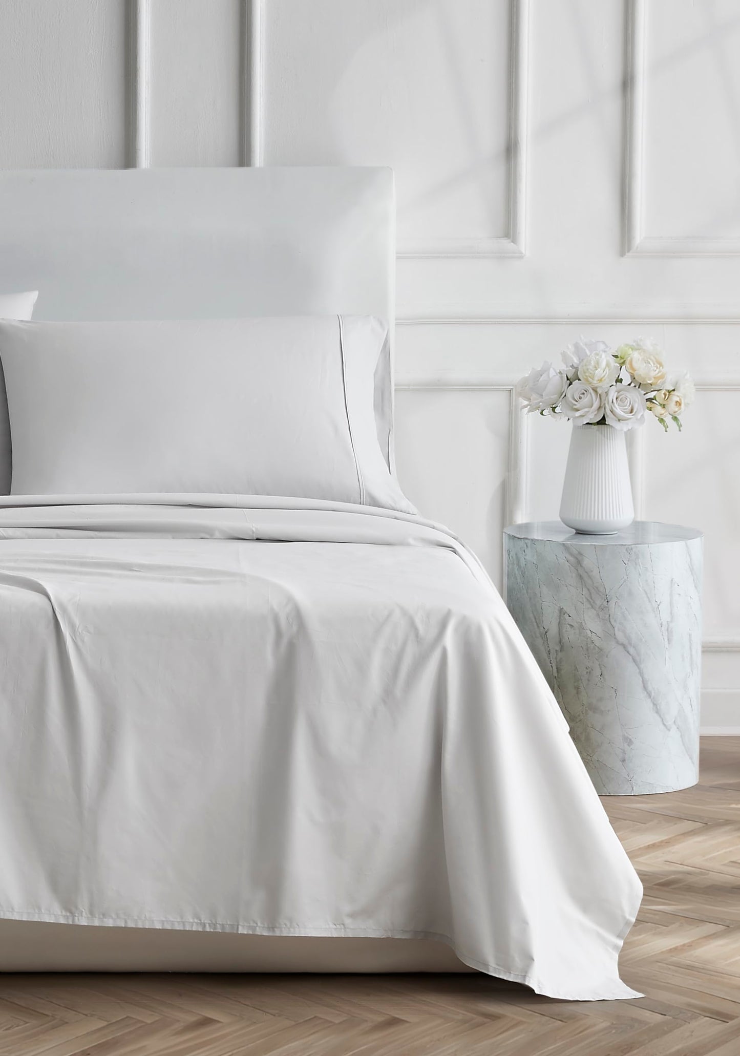 Linen Closet Luxury Cotton 400 Thread Count Ultimate Cotton Percale 4-Piece Sheet Set, Full, Light Gray