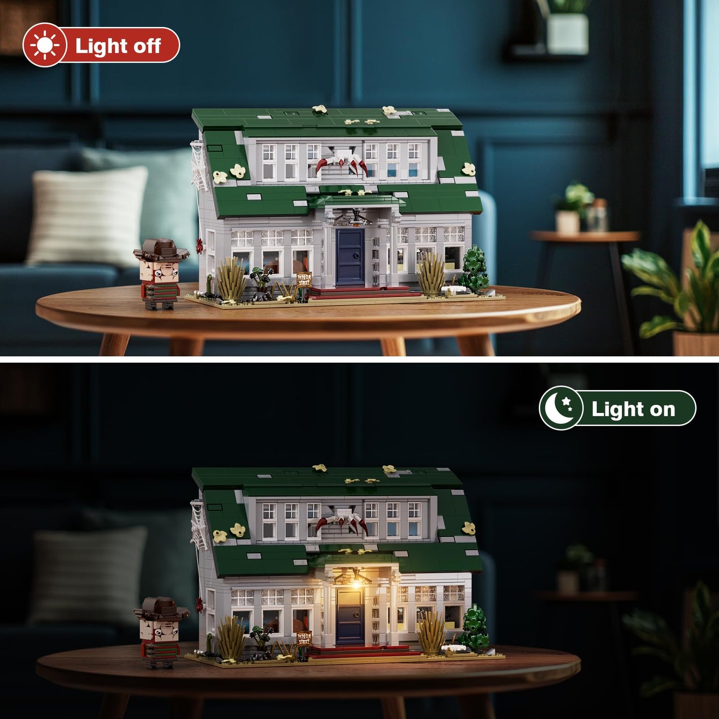Nightmare Building House Set on Elm Street, Horror Movie Figure & Haunted House Building Blocks, Creative Collectible Decoration Building Toy Halloween Present for Friends and Fans (1099 Pieces)