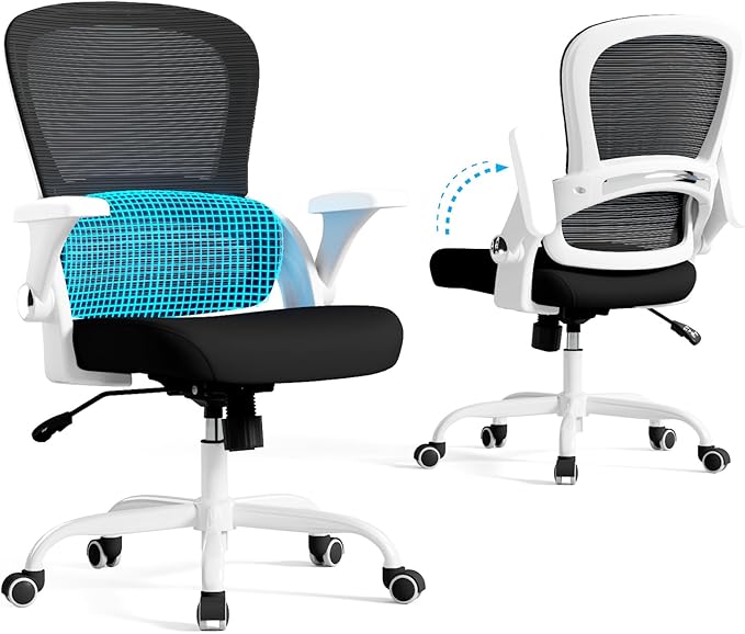 TRALT Office Chair - Ergonomic Office Chair with Back Support, Home Office Desk Chairs, 330lbs Wide Seat Big and Tall Office Chairs, Comfy Desk Chair for Work, Study, Office, Gaming (White Black)
