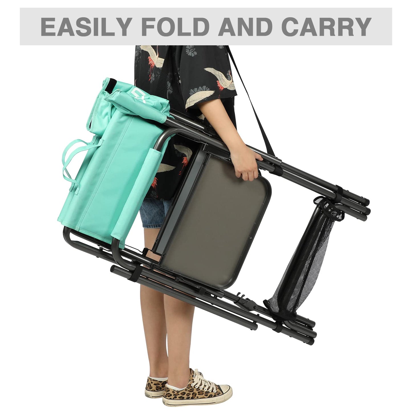 EVER ADVANCED 31" Tall Portable Makeup Artist Chair for Clients Directors Chair with Two Side Tables, Foldable Folding Chair for MUA, Craft Shows, Hair Stylist, Salons, Movie Sets 350LBS Green