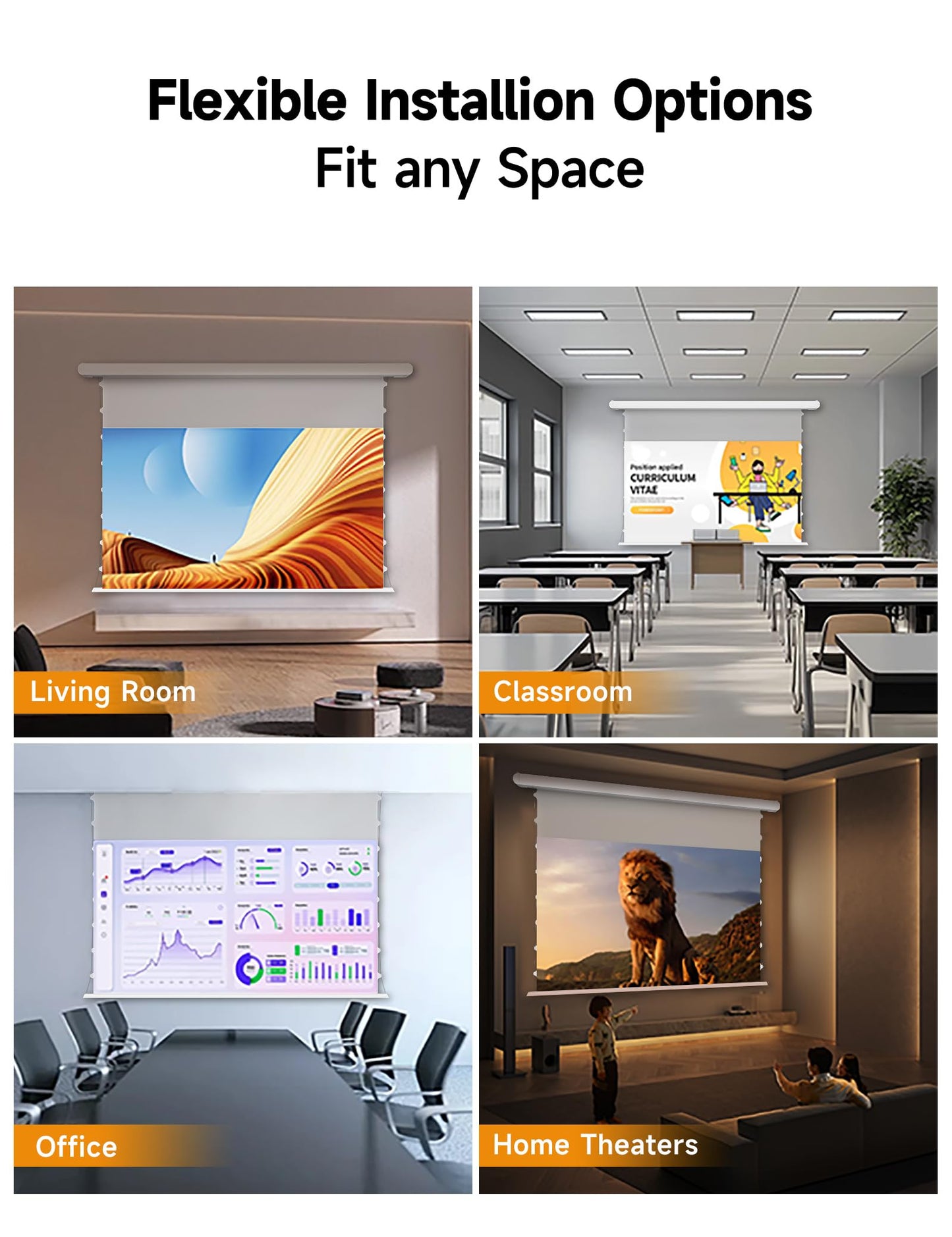 120" PureVision Motorized Projector Screen with Laser Speckle Reduction & Auto-Sync for Long Throw Projectors,Movie Screen 4K/8K UHD Ready,20" Adjustable Drop and Black Backing for Enhanced Contrast