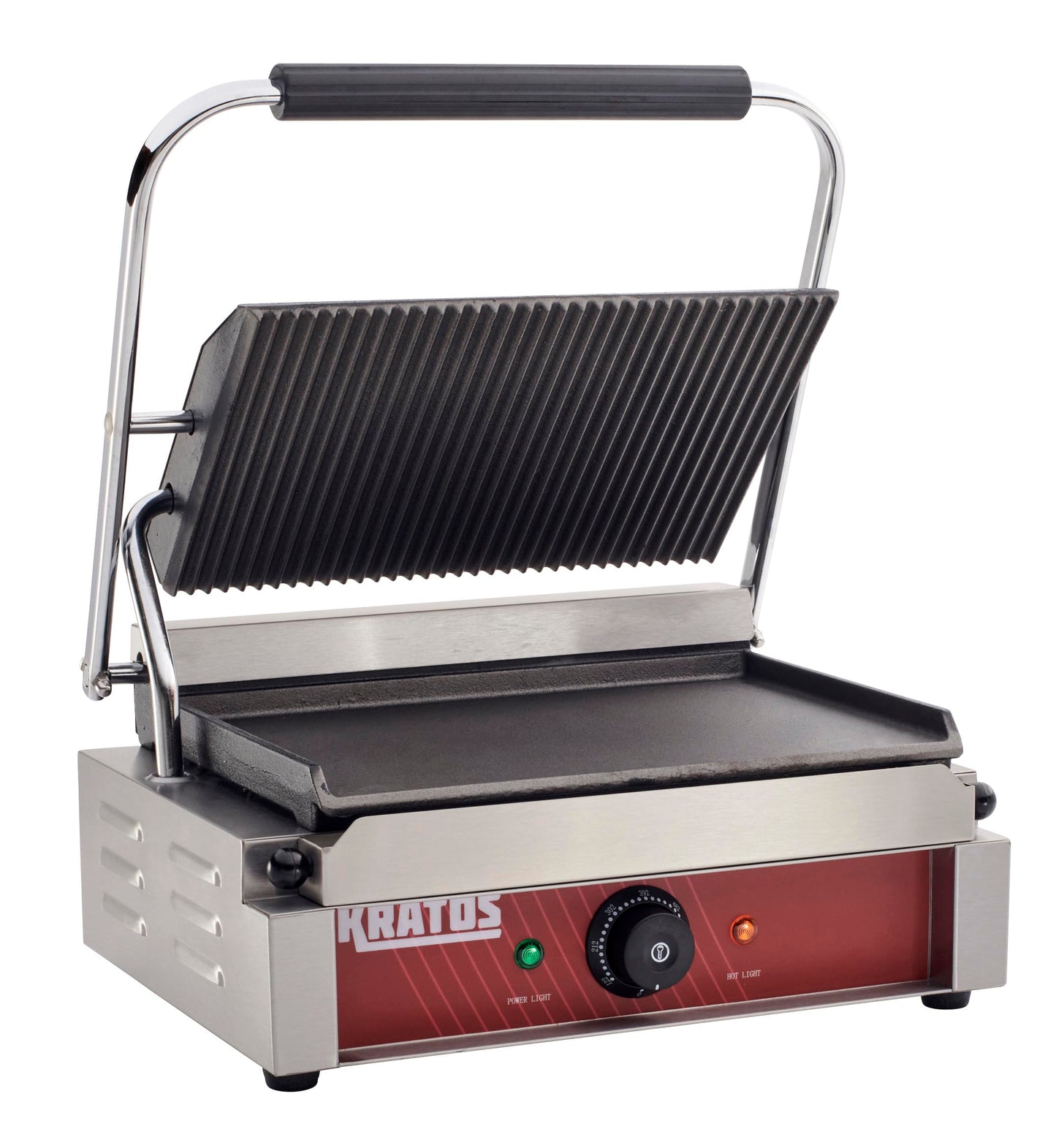 Kratos Commercial Electric Panini Sandwich Grill with Grooved Top and Smooth Bottom Plates, 14" x 9" Cooking Surface, Commercial Countertop Panini Press, 120V, 1750W (29Y-022)