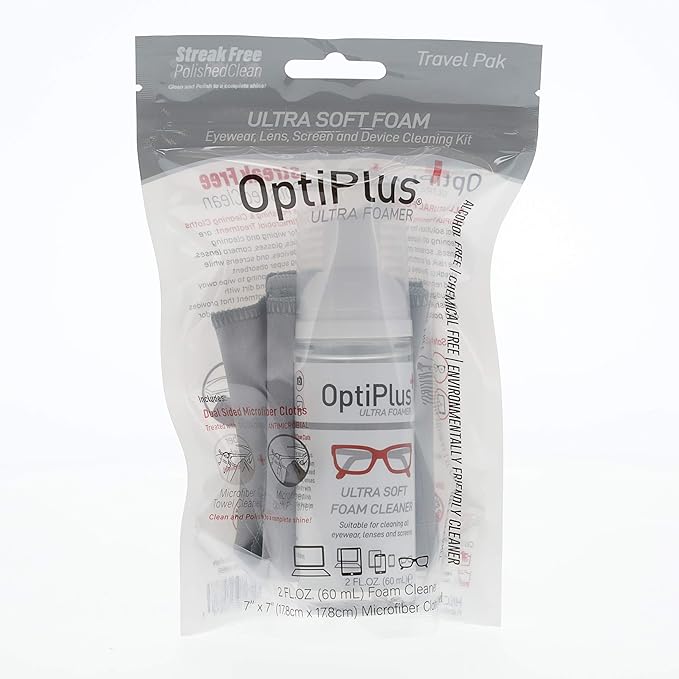 OptiPlus Ultrasoft Foam Lens Cleaner and Dual-Purpose Microfiber Cloth | Streak-Free Glasses Cleaner