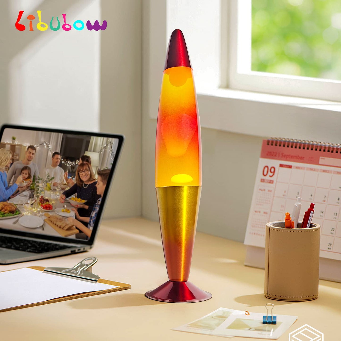 Libubow 16 Inch Rainbow Motion Lamp with 2 Bulbs, Sunset Sunrise Lamp, Night Light Mood Lighting for Adults, Home Room Office Decor, Present for Birthday Anniversary, Yellow Orange Red
