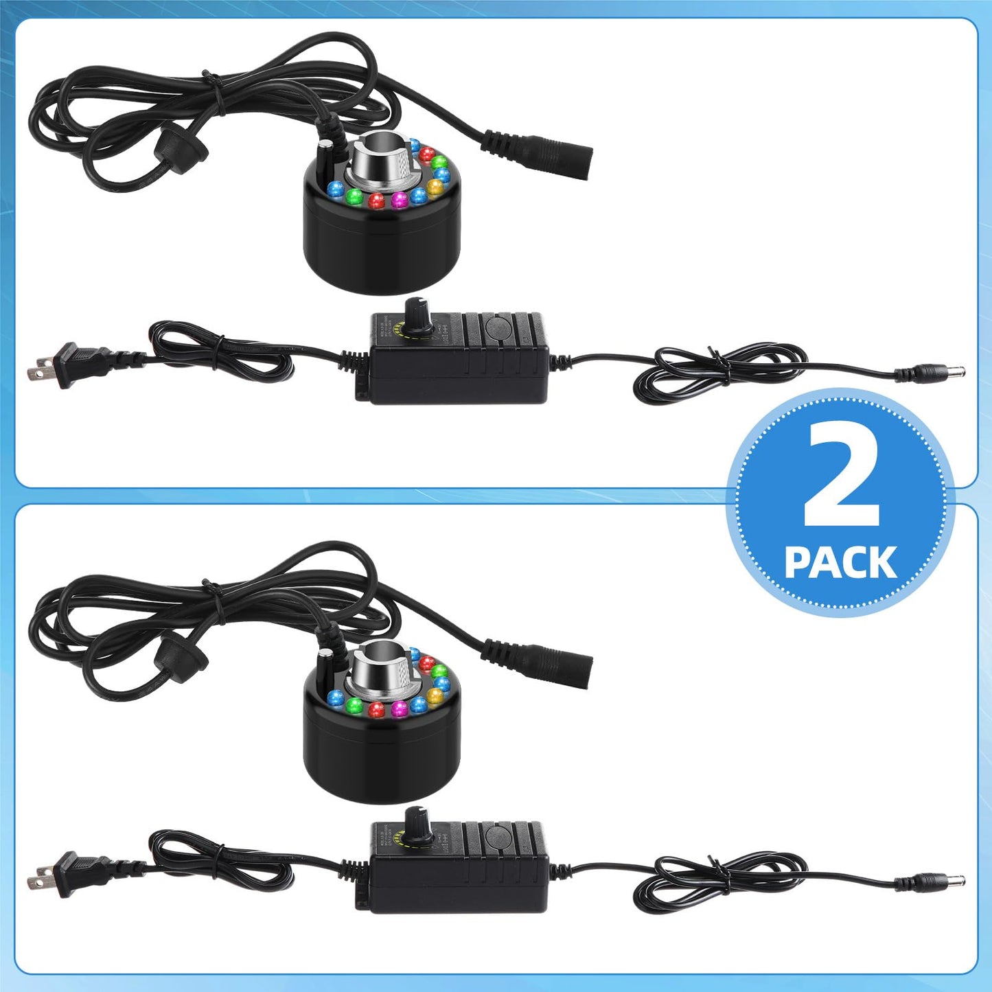 Maitys 2 Pcs Mist Maker Fogger Small Ultrasonic Fog Machine Fountain Halloween Party Cauldron Water Garden Pond Plastic LED Mister Foggers with Adjustable Fog Controller