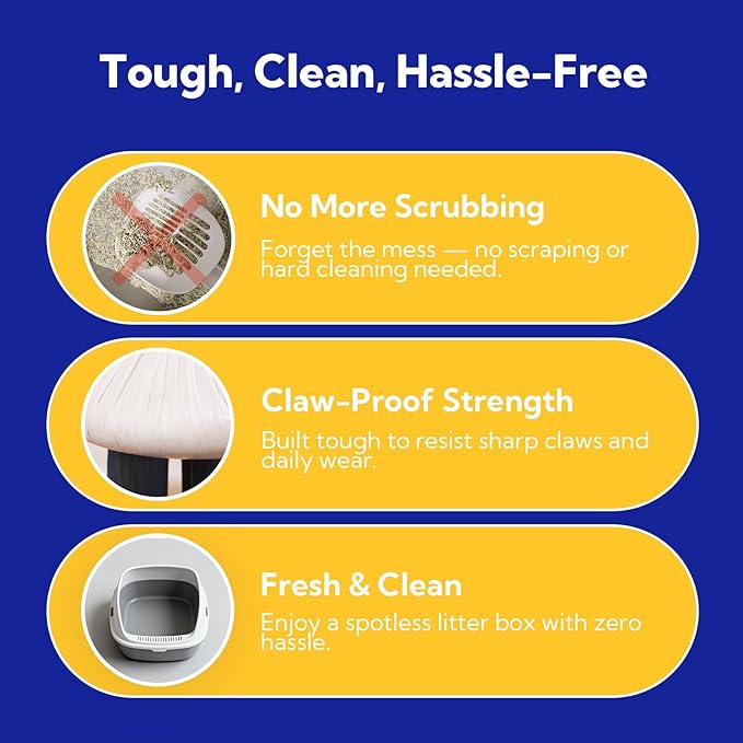 Pre-separated Cat Litter Box Liners, Jumbo Size, Heavy Duty, Sturdy Drawstring, Tear Resistant, Claw-proof, Unscented, 36"x18", 40 Count
