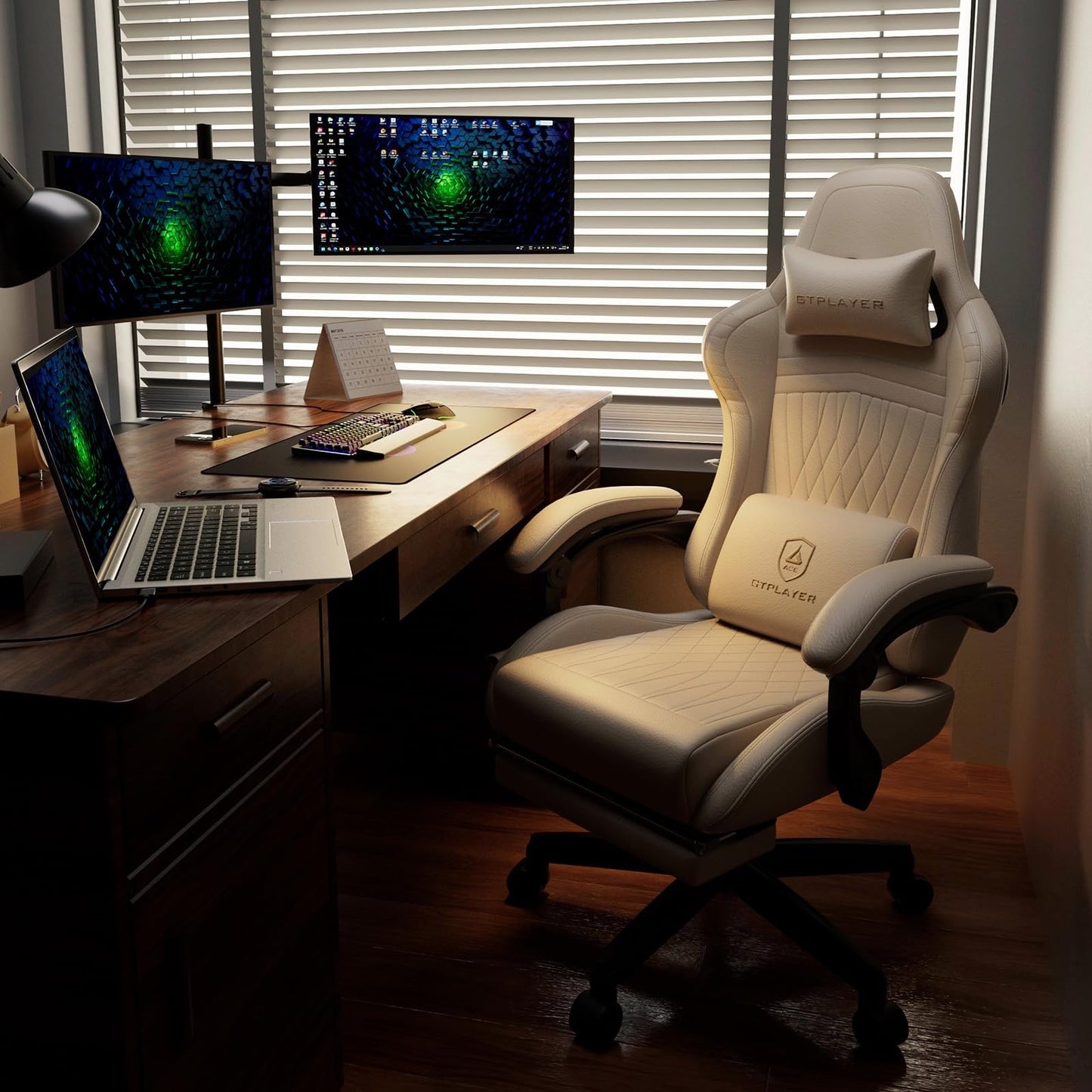 GTPLAYER ACE-PRO Music Gaming Chairs – Built-in Speakers, App Support & Bluetooth Control, Footrest & Pocket, Gamer Chair for Adults, Ivory