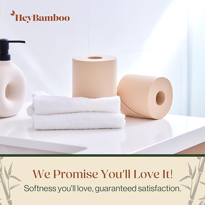 24 - HeyBamboo 100% Bamboo 3-Ply Toilet Paper, Unbleached, Non Toxic, 24 Double Rolls, 360 Sheets, FSC Certified, Soft & Strong, Pack of 24, Plastic-Free