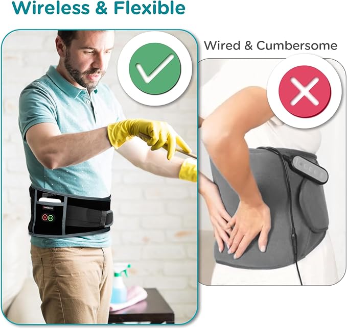 Comfytemp Cordless Heating Pad with Massager for Back, Portable Lower Back Massager FSA Eligible HSA Rechargeable Wireless Electric, Valentines Day Gifts for Her, Women Men Mom Dad, 3 Heat, 30mins Off