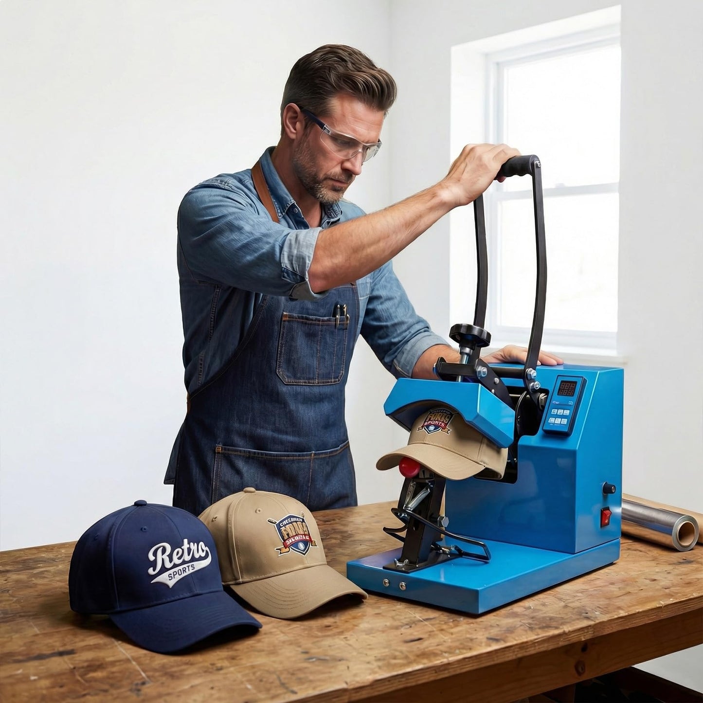 NEWBULIG Hat Heat Press Machine, Heat Mathines for Pressing Cats with Precise Temp Control, 3.2"x5.5" Heating Plate for Baseball Caps, Beanies and Custom Designs, Includes Memory Mode & Safety Base