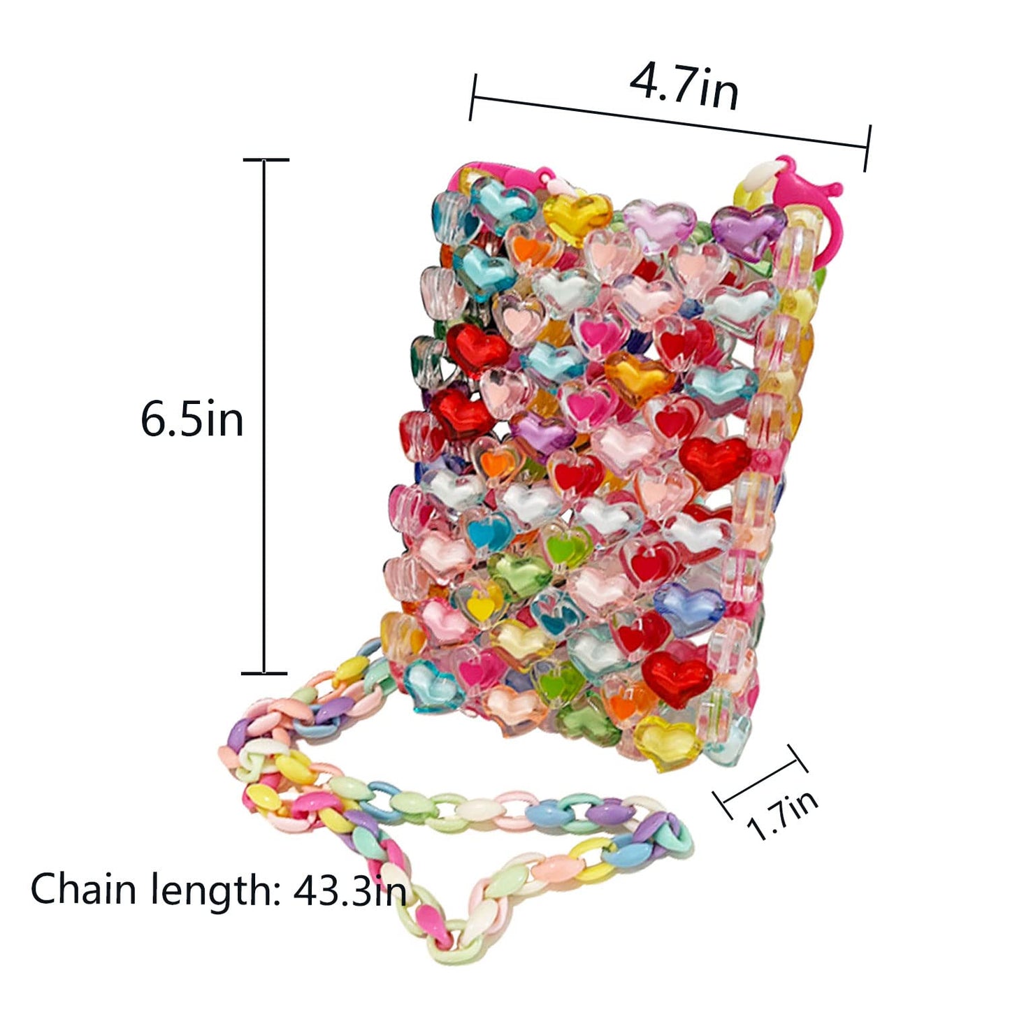 YEZILUU Woman's fashion rainbow bag colorful beads bag red crystal bag hand-woven glitter beads bag (beads big bag)
