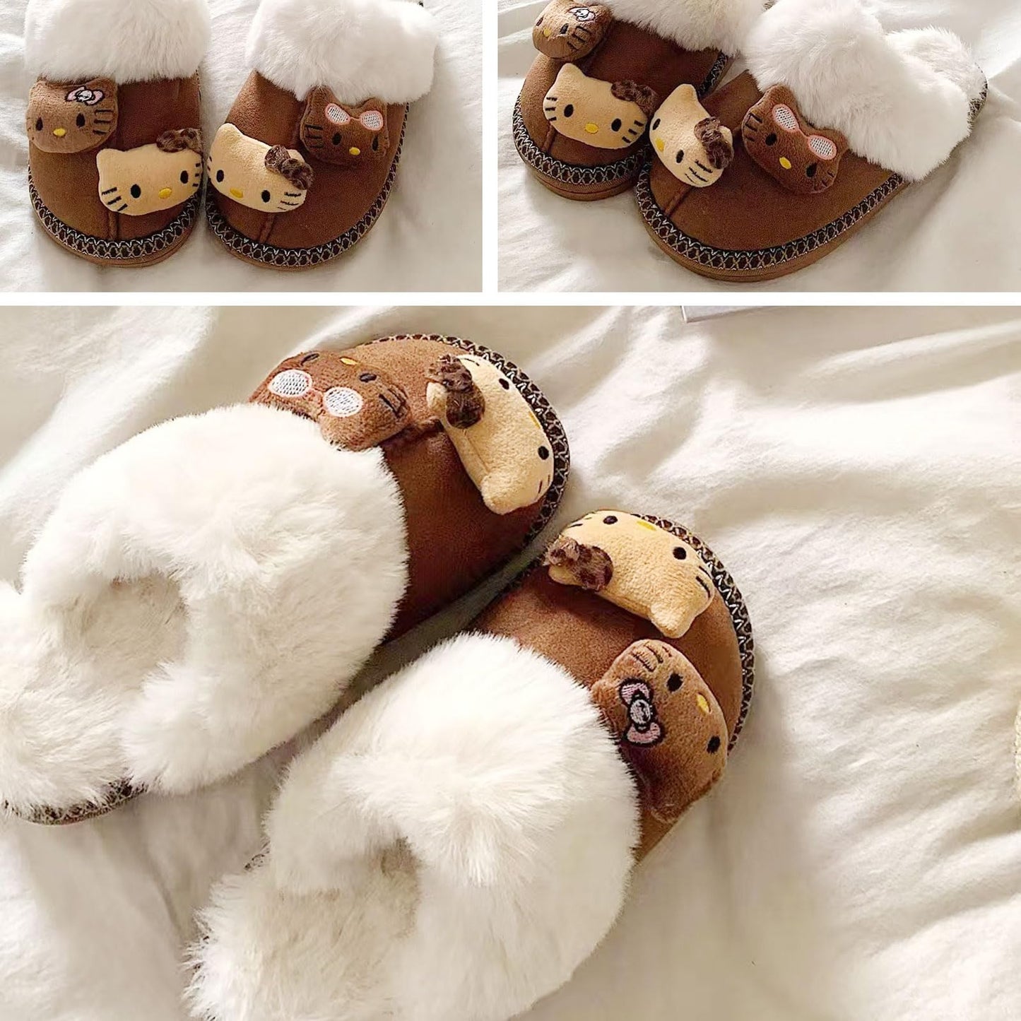 Wauoemy Fuzzy Slippers for Women Girls,Cute Fluffy House Shoes Warm Christmas Birthday Gift for Daughter Wife Girlfriend Bestie Brown 5.5