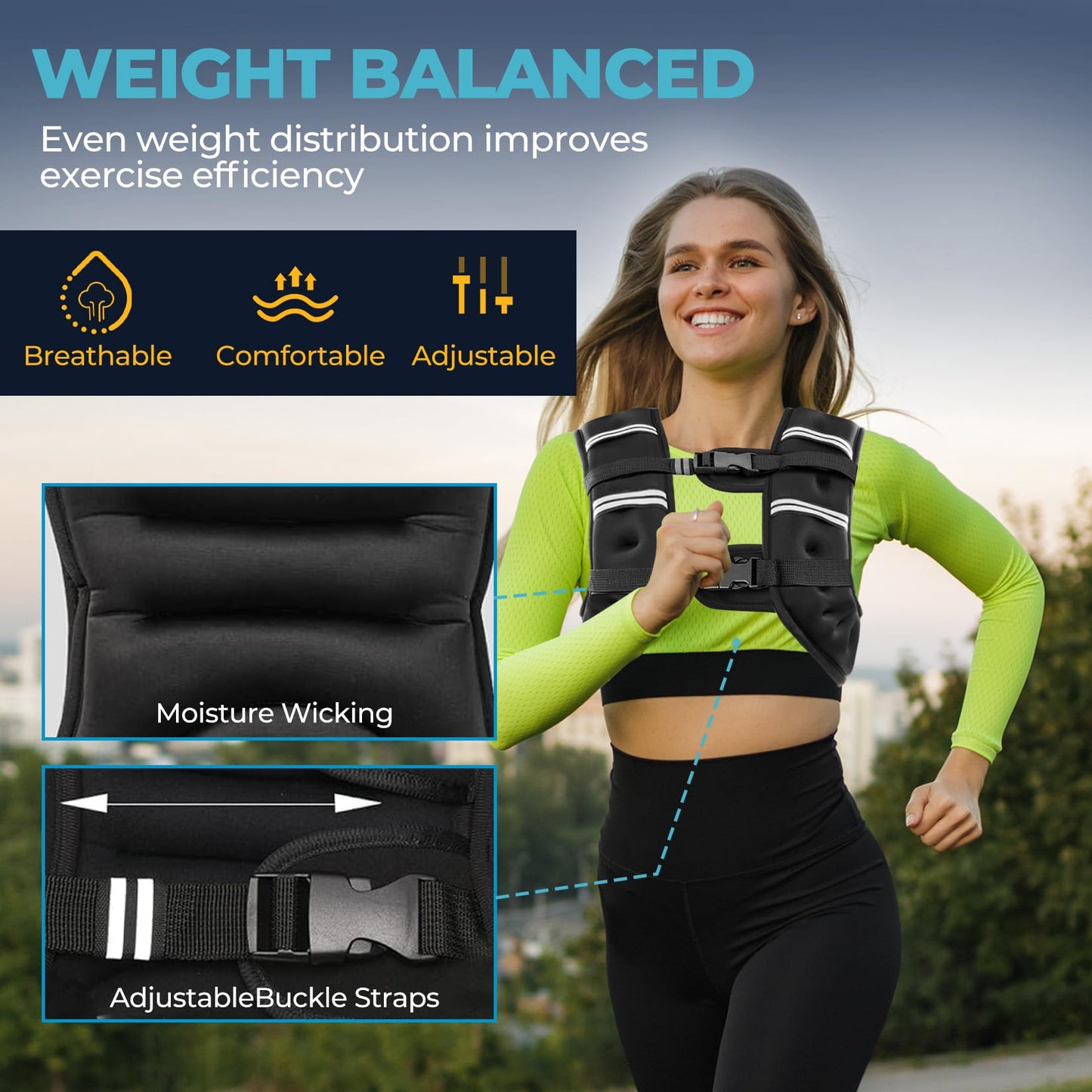 Weighted Vest, 8lb/12lb/16lb/20lb Weight Vest with Reflective Stripes for Men Women, Two Adjustment Straps for Workout, Strength Training, Running, Fitness, Muscle Building, Weight Loss (8lb)