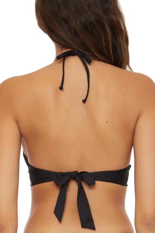 Becca by Rebecca Virtue Women's Standard Layla Halter Bikini Top, Adjustable, Tie Back, Swimwear Separates, Black