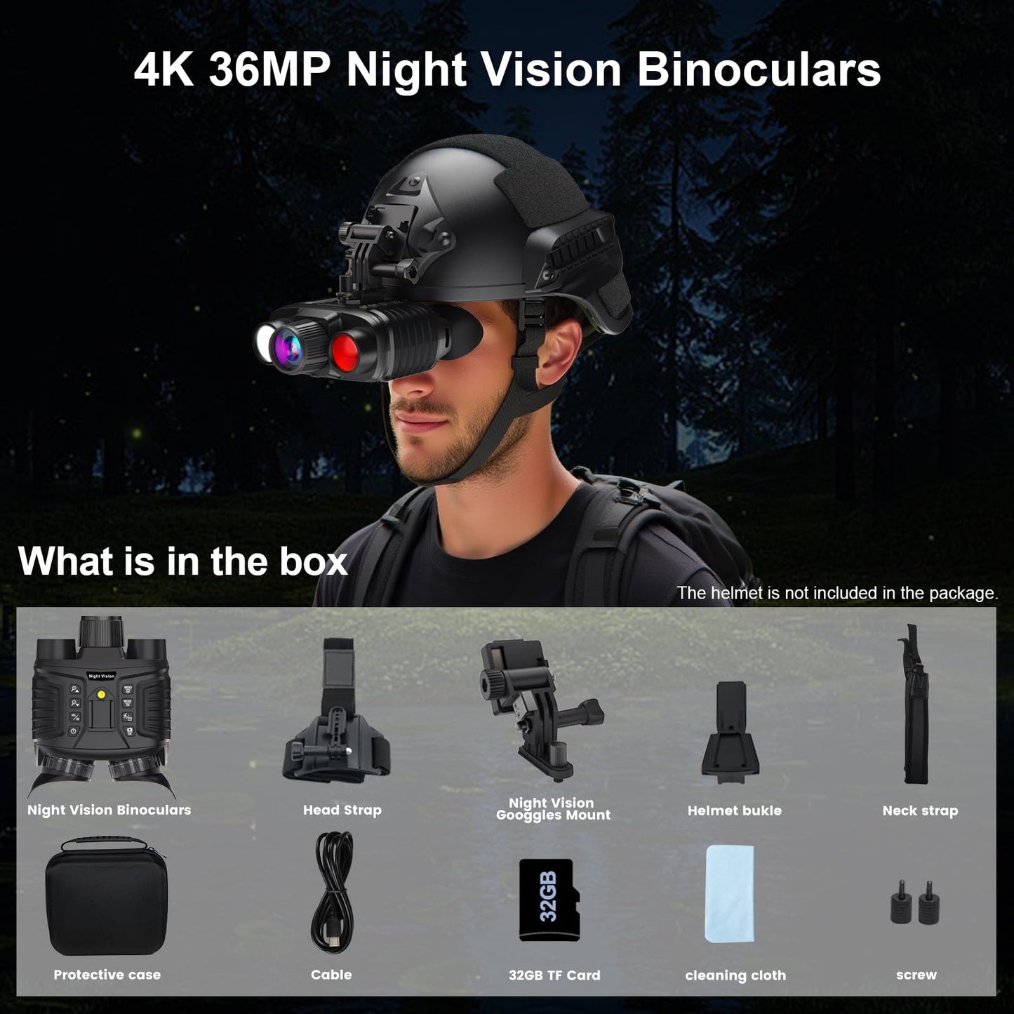 ISHARE Head-Mounted Night Vision Goggles, 4K 36MP Infrared Binoculars Rechargeable Hands Free Night Vision Binoculars Goggles, 8X Zoom IP54 Waterproof for Hunting Security Outdoor Exploration