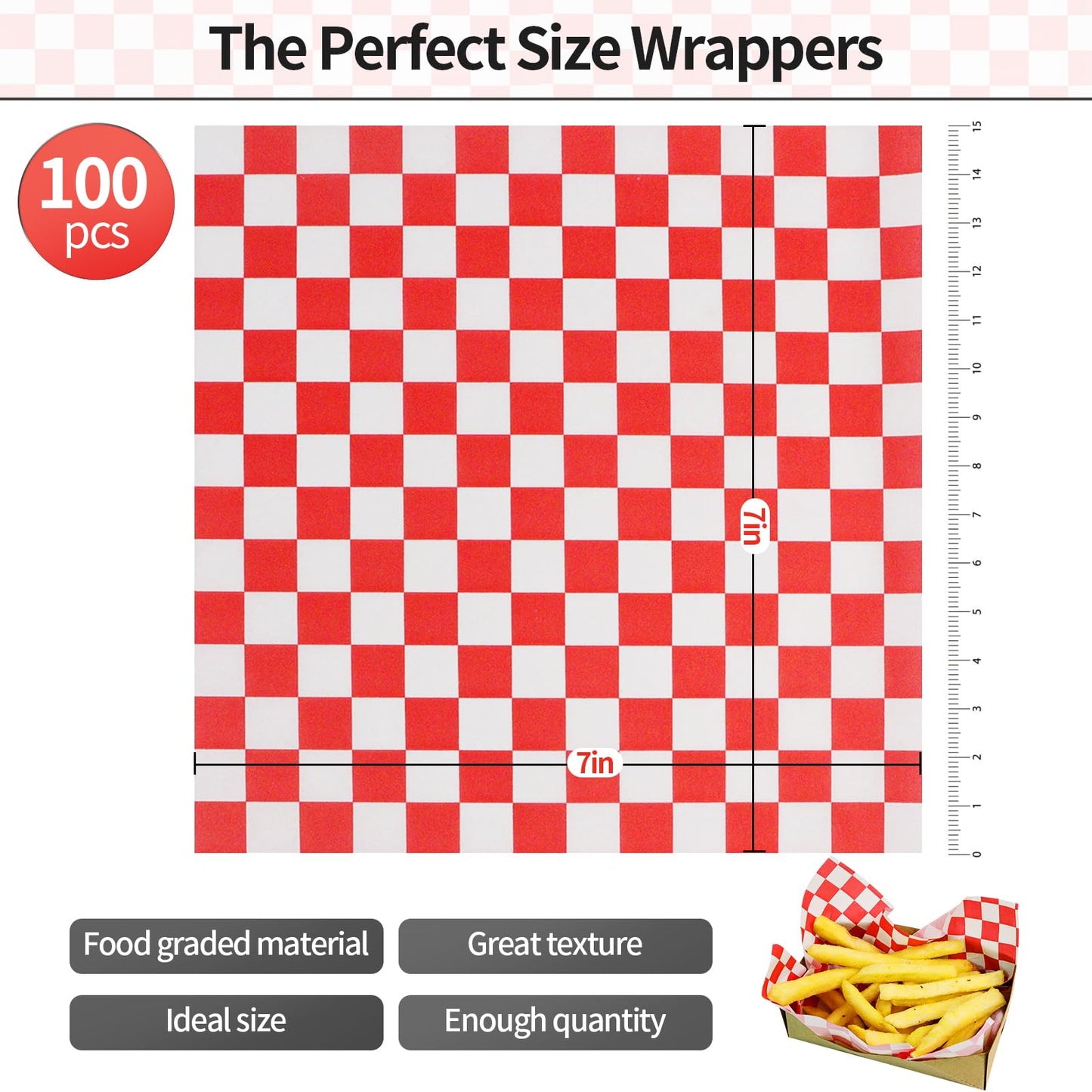 PANKQQ 100Pcs Valentine's Day Deli Paper Sheets, Ultra Grease Resistant Wax Paper Sheets for Food 7x7", Premium Sandwich Wrapping Pa-per at School Lunches, Perfect Food Basket Liners for Festival
