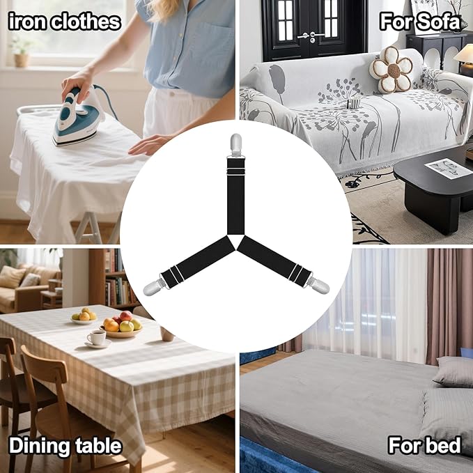 Bed Sheet Holder&Bed Sheet Straps 4 Pieces Each Keep Sheets Firm & Tight,Bed Sheet Rack with Lock Strip Easy to Install and Not Easy to Break,Sheet Holders Set Fit All Mattress Sizes(White)