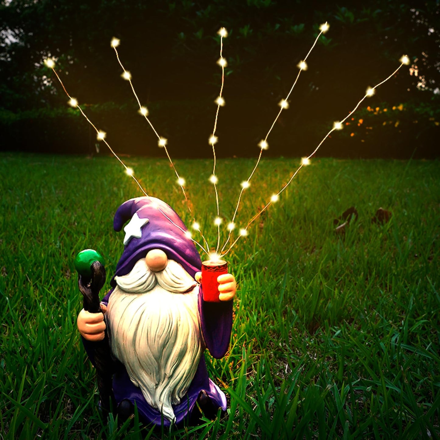 Joint Honglin Resin Gnome Statue Outdoor Decor Waterproof Firework Solar LED Lights Gnomes Garden Sculpture Decorations for Outside Lawn Patio Yard Ornament Gifts (Gnome)