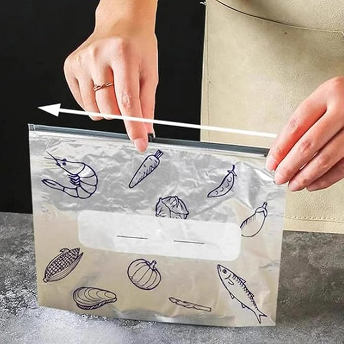 30Pcs Reusable Aluminum Foil Sealable Storage Bags, Thicken Stand Up Foil Sealable Bags with Label and Zip Lock, Aluminum Foil Bags for Food, Vegetable Fruit Meat (10*S+10*M+10*L)