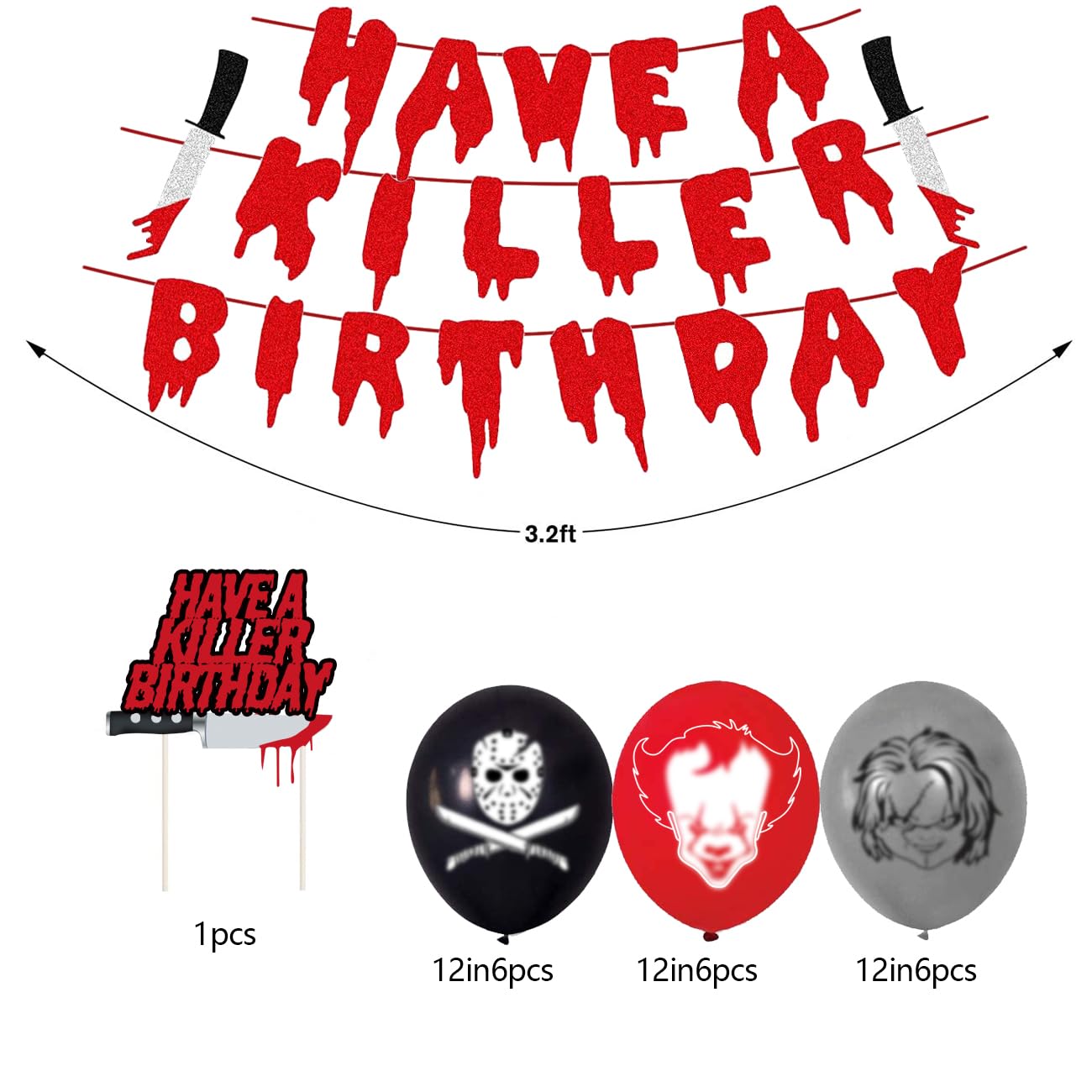 Have a Killer Birthday Party Decorations Bloody Birthday Banner Tablecloth Cake Topper Balloons for Halloween Horro Birthday Party Supplies