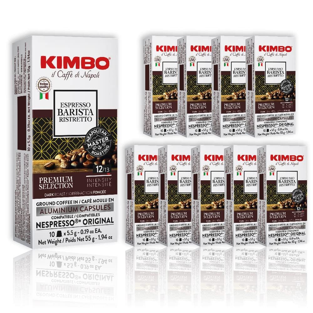 Kimbo Espresso Barista Ristretto | Aluminium Capsules, Nespresso Compatible | Smooth & Rich Italian Espresso | Dark Roast, 100 Count
