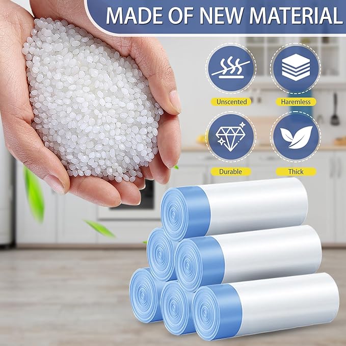 150 Count 3 Gallon Small Trash Bags Drawstring - 0.96 Mil White Garbage Bags Unscented for Bathroom, 12 Liter Strong Plastic Wastebasket Bin Liners for Toilet Office and Bedroom