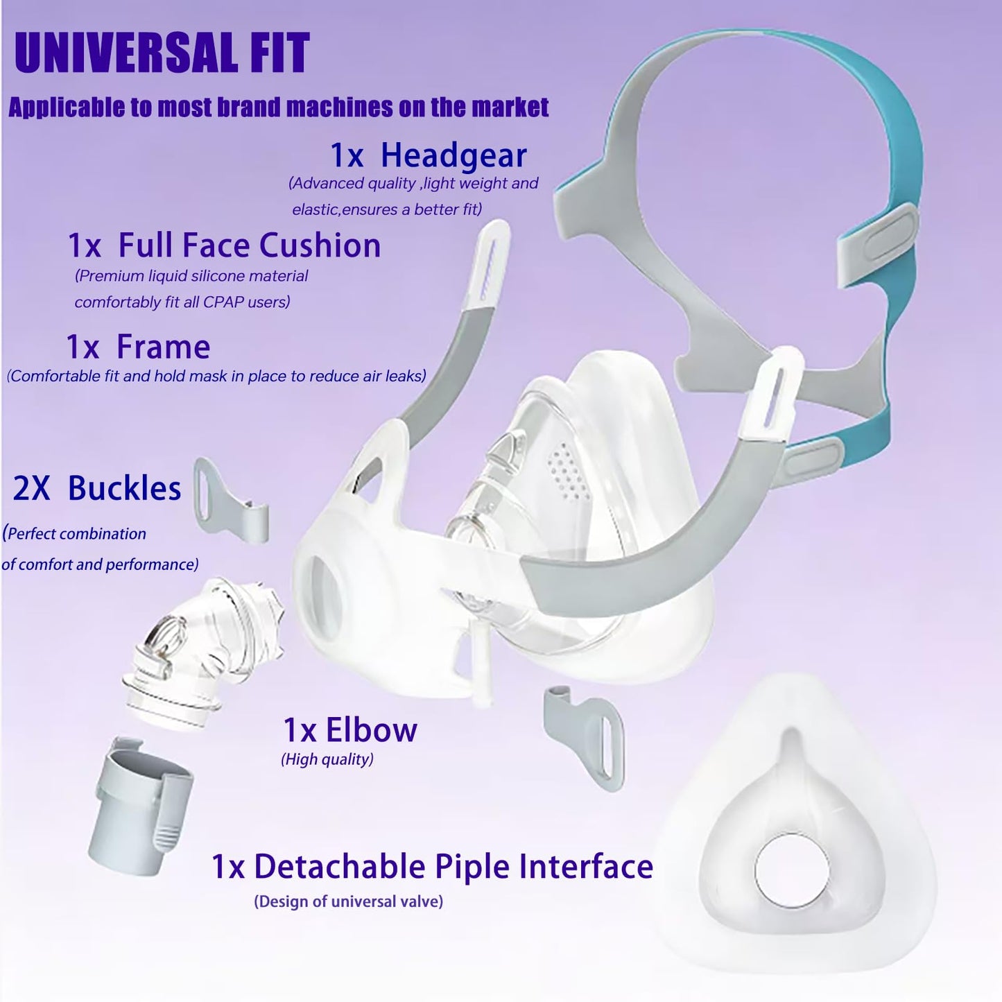 Full Face CPAP Mask,Full Cover Replacement Kit,Comfort Series Nasal CPAP Mask,Leak Free Seal&Ultra Comfort Accessories,Great Value Bundle(Large)