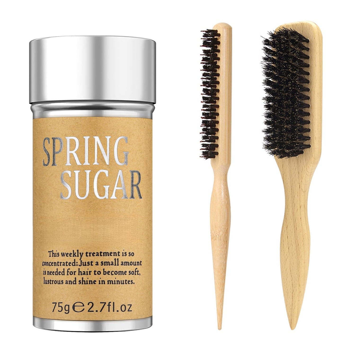 SPRINGSUGAR Boar Bristle Slick Back Hair Brush & Wax Stick Set for Smooth Flyaways, Frizz, Sleek, Ponytail, Buns & Baby Hairs, P