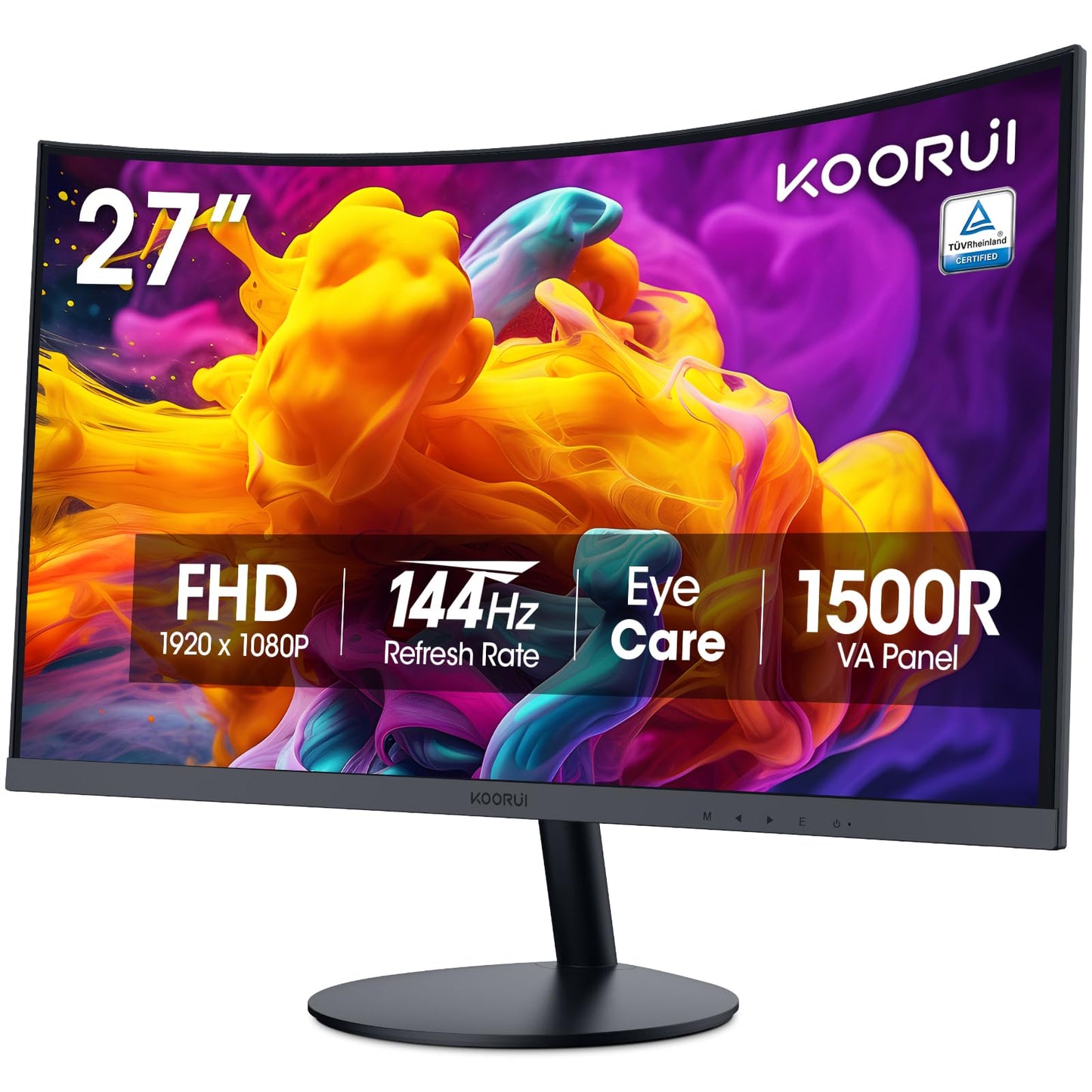 KOORUI 27 Inch Curved Monitor FHD 1080P 144Hz Gaming Office Computer Monitors, 1500R PC Screen with HDMI VGA, Eye Care TV Rheinl