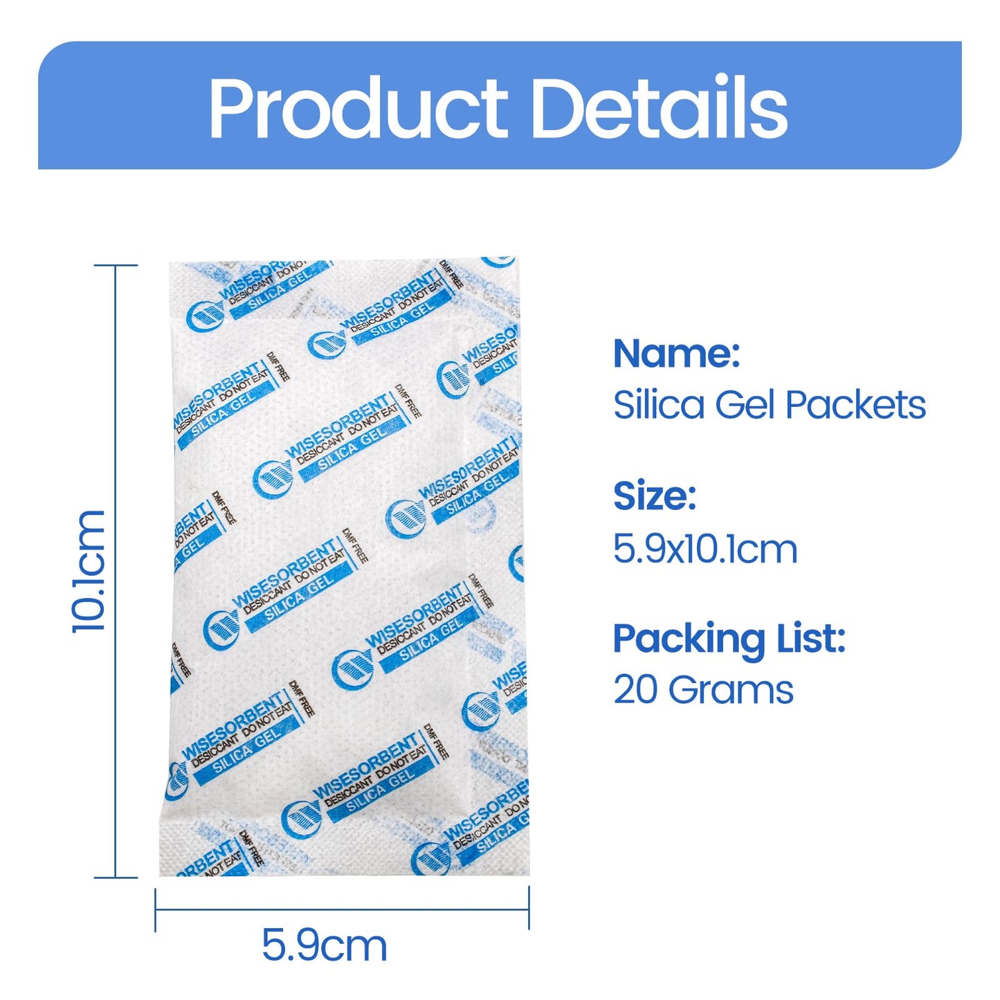 Wisesorb Silica Gel Packets, 20 Gram 15 Packs Dessicant Packets for Storage, Pure and Safe Silica Gel Desiccant Packs, Humidity Packs