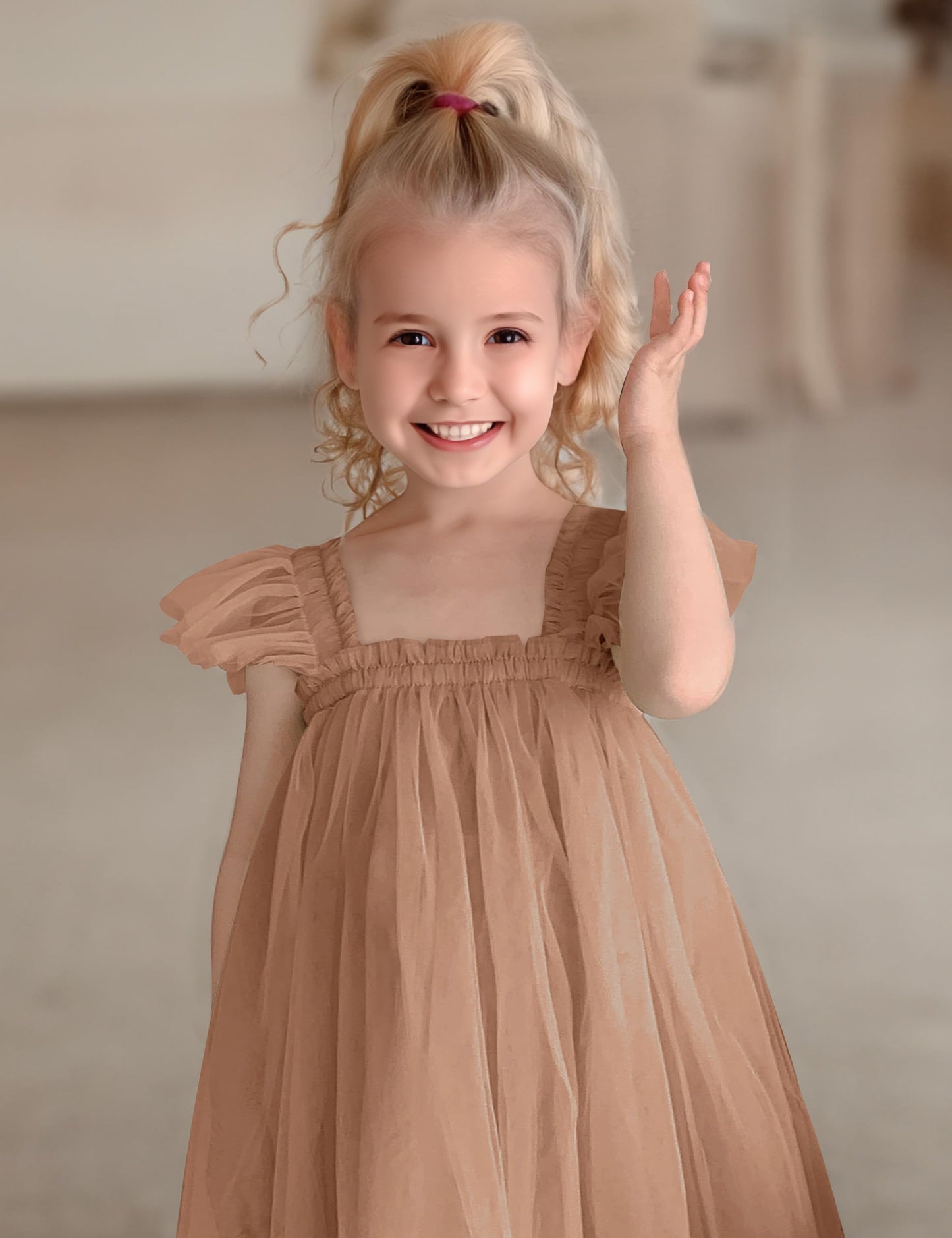 Baby Girl First Birthday Outfit Cake Smash Short Sleeve Tulle Dresses 1st Birthday Dress with Flower Headband, Brown, 12 Months=Tag 90