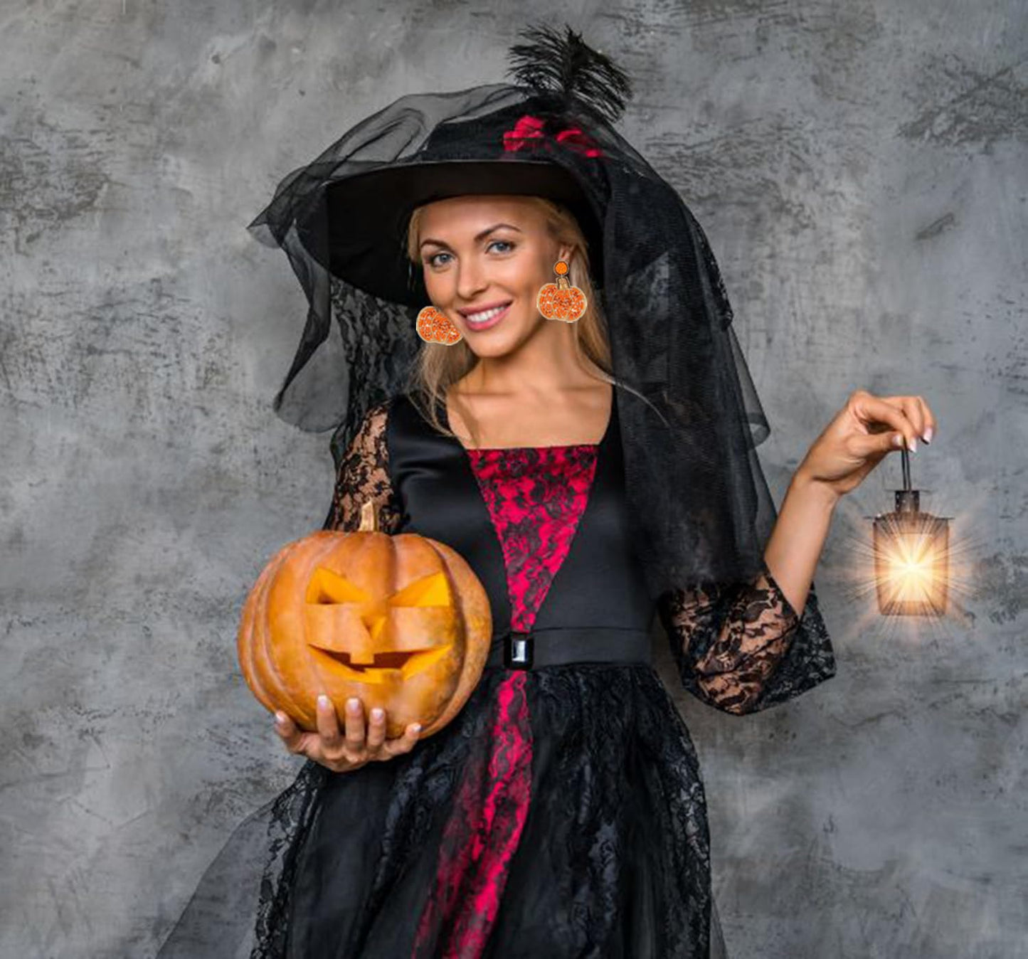Halloween Earrings for Women Cute Pumpkin Ghost Beaded Dangle Earrings Statement Spooky Skull Witch Hat Boo Trick Treat Earrings
