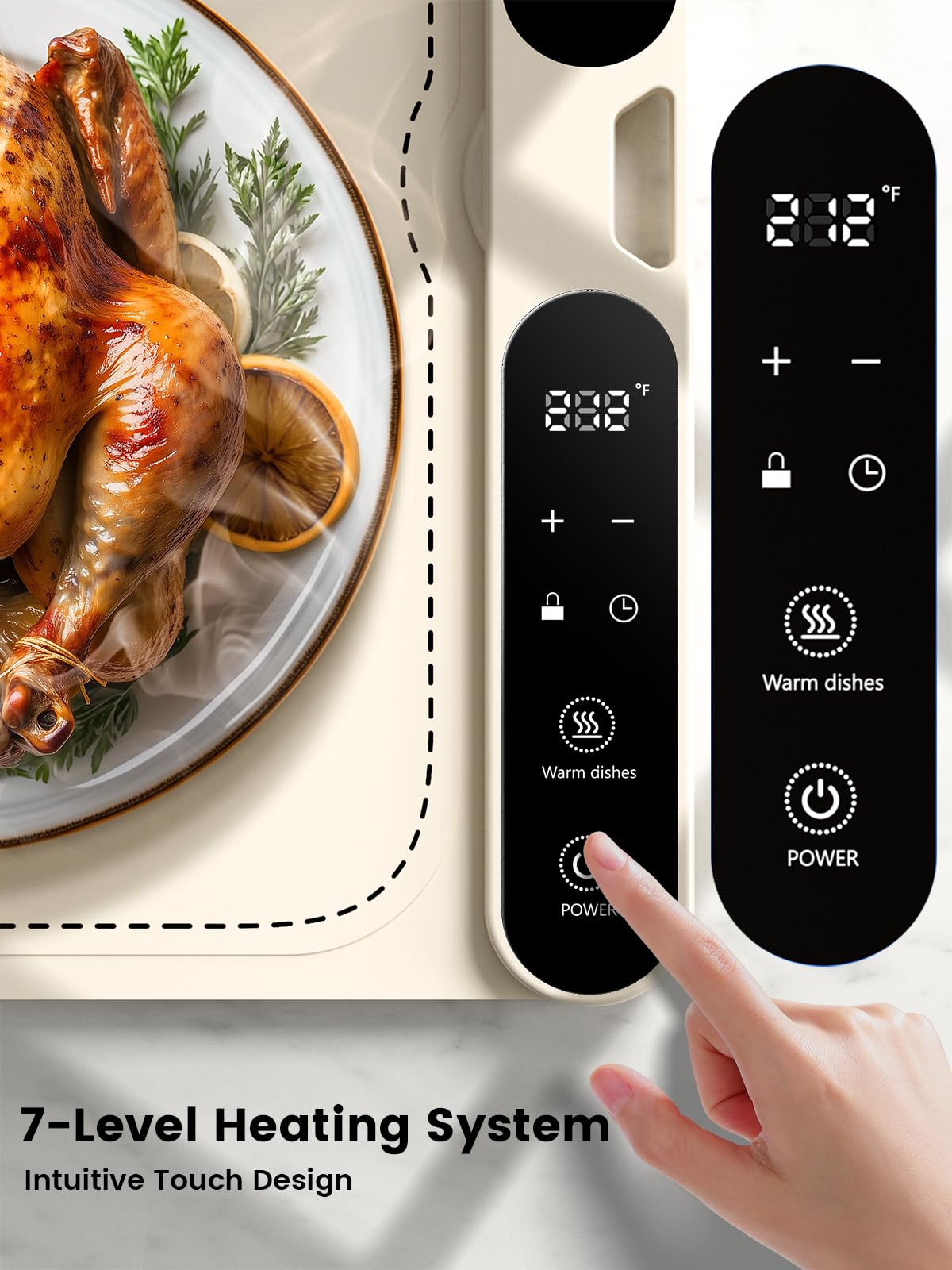 Food Warming Mat Electric Heating - Portable Silicone Warming Tray with 7 Temperature Settings and 8 Hours Timer for Party Buffet Home Travel Kitchen (23.6"x15",Beige)