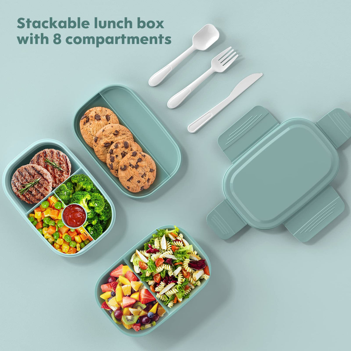 HOMETALL Adult Lunch Box,3 Stackable Bento Lunch Containers for Adults, Modern Minimalist Design Bento Box with Utensil Set, Leak-Proof Lunchbox for Dining Out, Work, Picnic