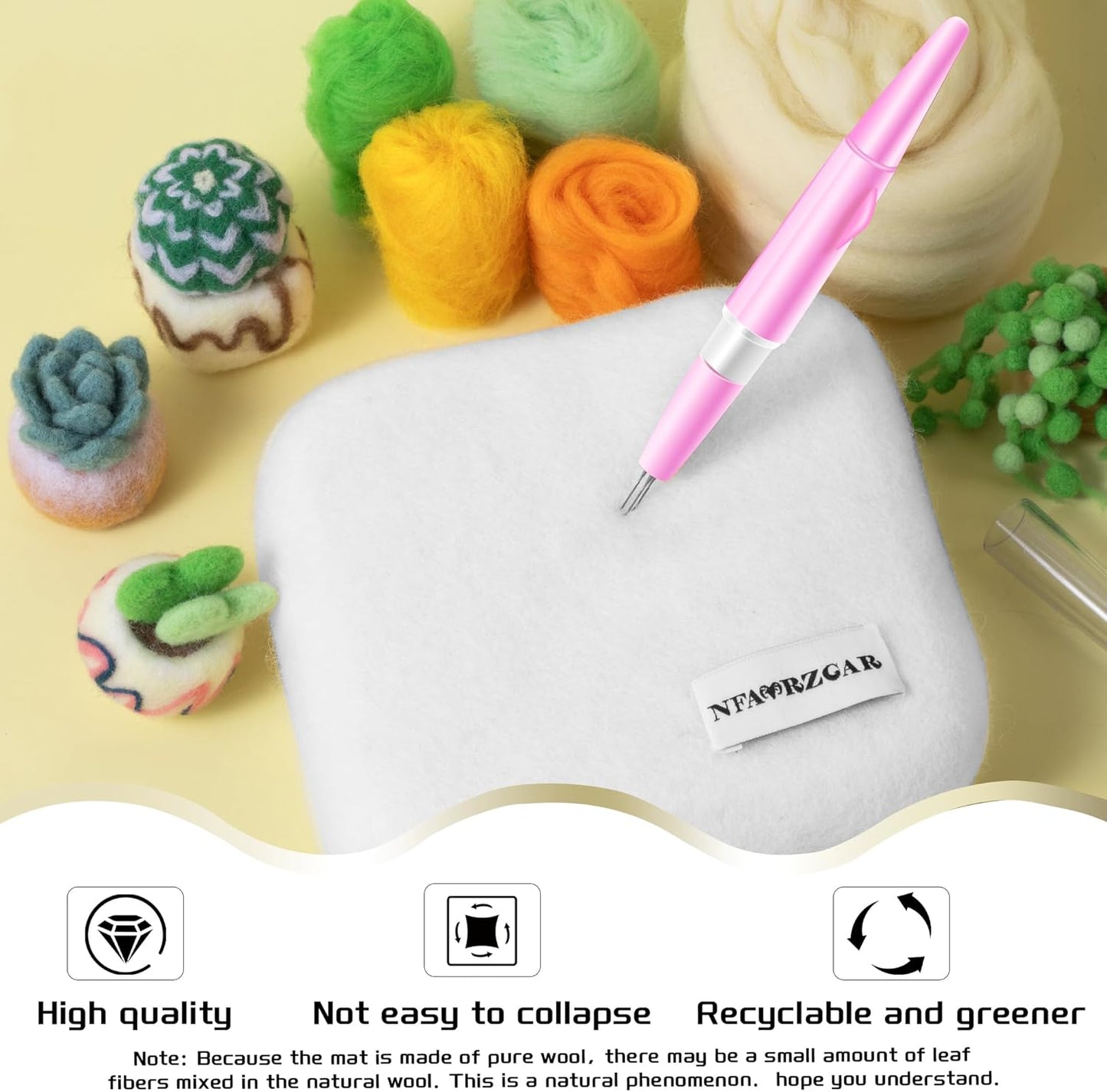 NFAMRZCAR Needle Felting Mat,6x6x1.5 Inch Thick and Firm Felting Pad Natural Wool Felting Pad with Needle Felting Mat,Instruction