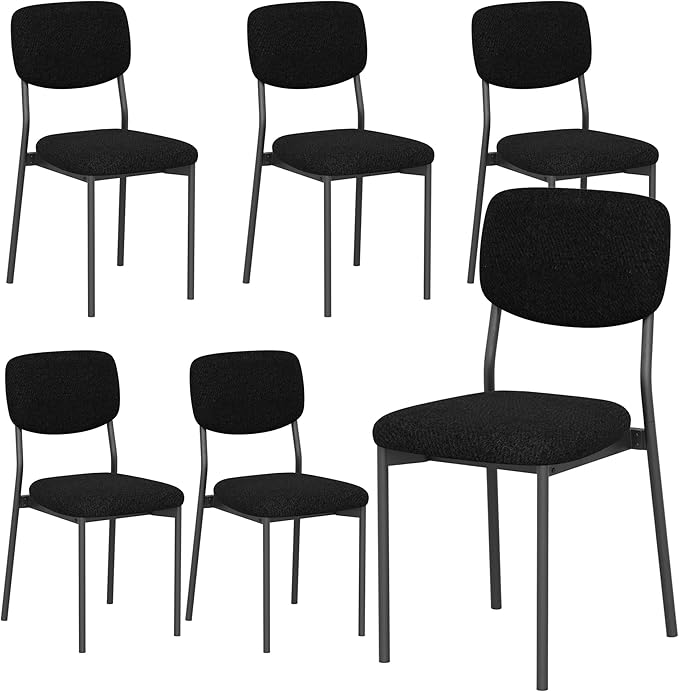 Einhomn Upholstered Dining Chairs Set of 6, Stackable Modern Dining Room Chairs, Kitchen Chairs w/Soft Velvet Backrest & Sturdy Metal Legs for Restaurant, Living Room, Black