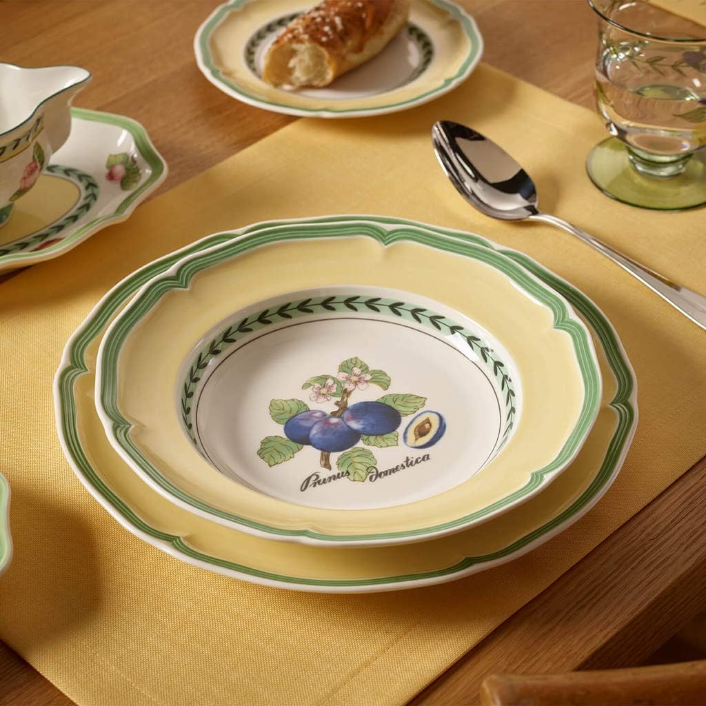 Villeroy & Boch French Garden Valence Rim Soup : Plum, 9 in, Premium Porcelain, White/Multicolored
