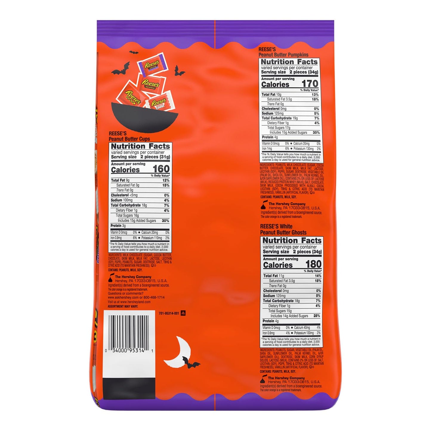 REESE'S Assorted Flavored Snack Size Peanut Butter, Halloween Candy Bag, 30.45 oz (55 Pieces)