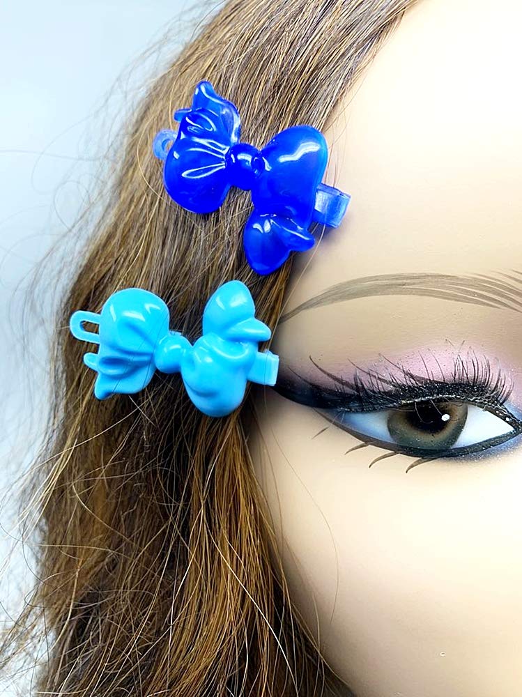 Tara Girls Super Cute Self Hinge Plastic Mulit Design Hair Barrettes Selection. 20 pc blue mix color bow shape.
