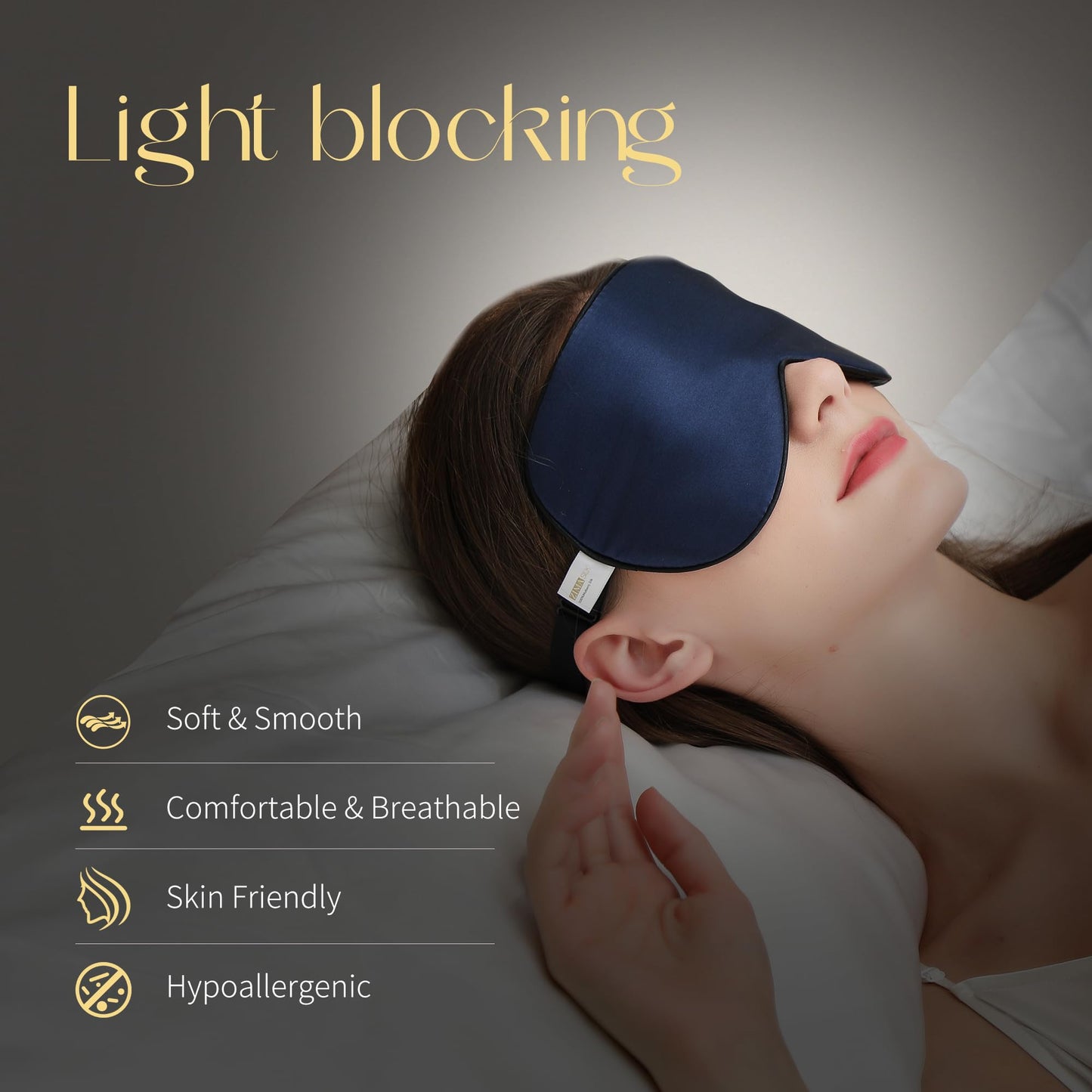 ZIMASILK 100% Mulberry Silk Sleep Mask with Adjustable Strap, Super-Smooth Soft Natural Silk Eye Mask for Sleep, Multiple Color Options(Navy Blue)