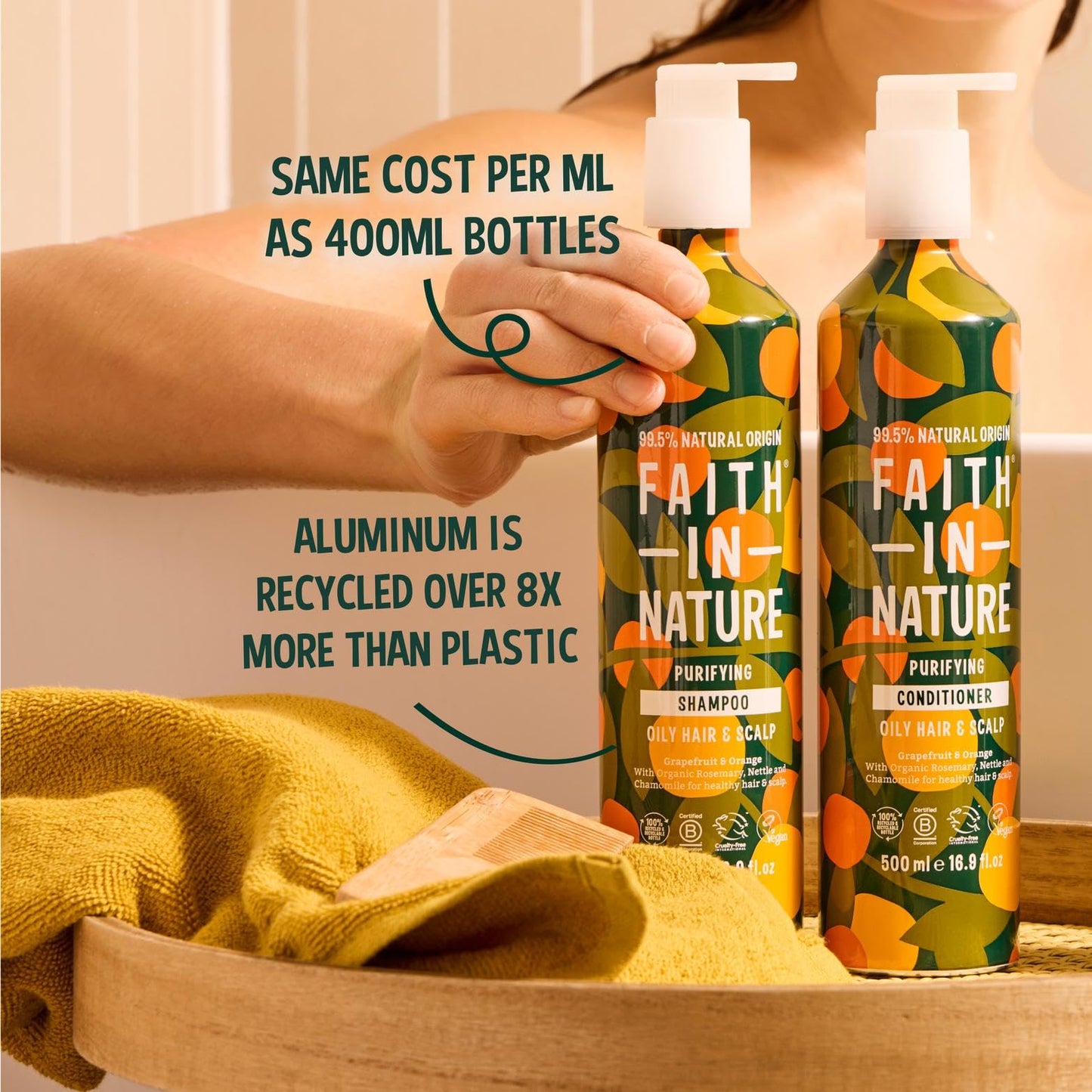 Faith In Nature Natural Aluminium Bottle Shampoo - Vegan & Cruelty Free, No SLS or Parabens - 16.9 fl oz, Grapefruit & Orange