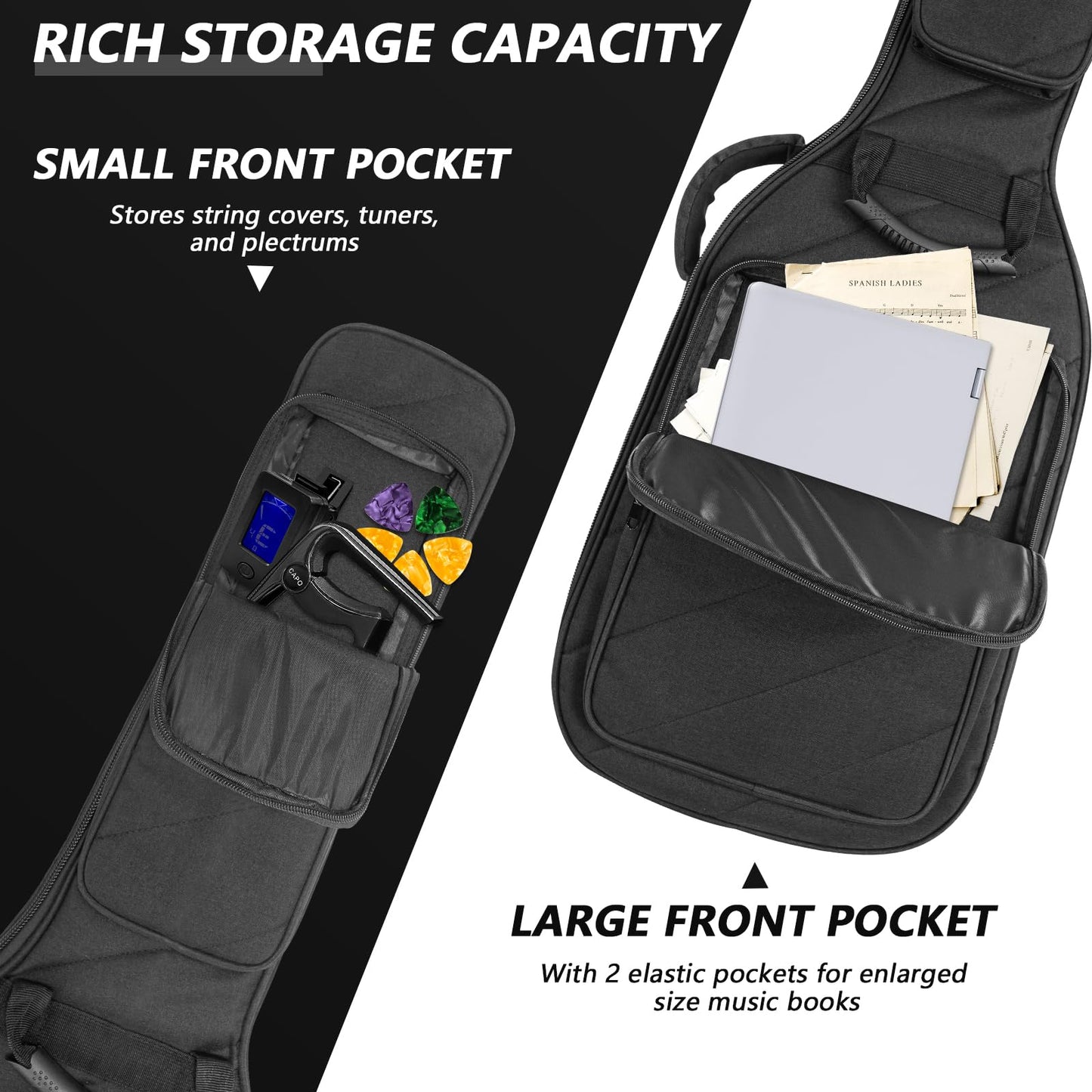 Letsrock Electric Guitar Case With 0.7 Inch Thick Padding 3 Pockets With Electric Guitar Gig Bag, Adjustable Shoulder Strap Comp