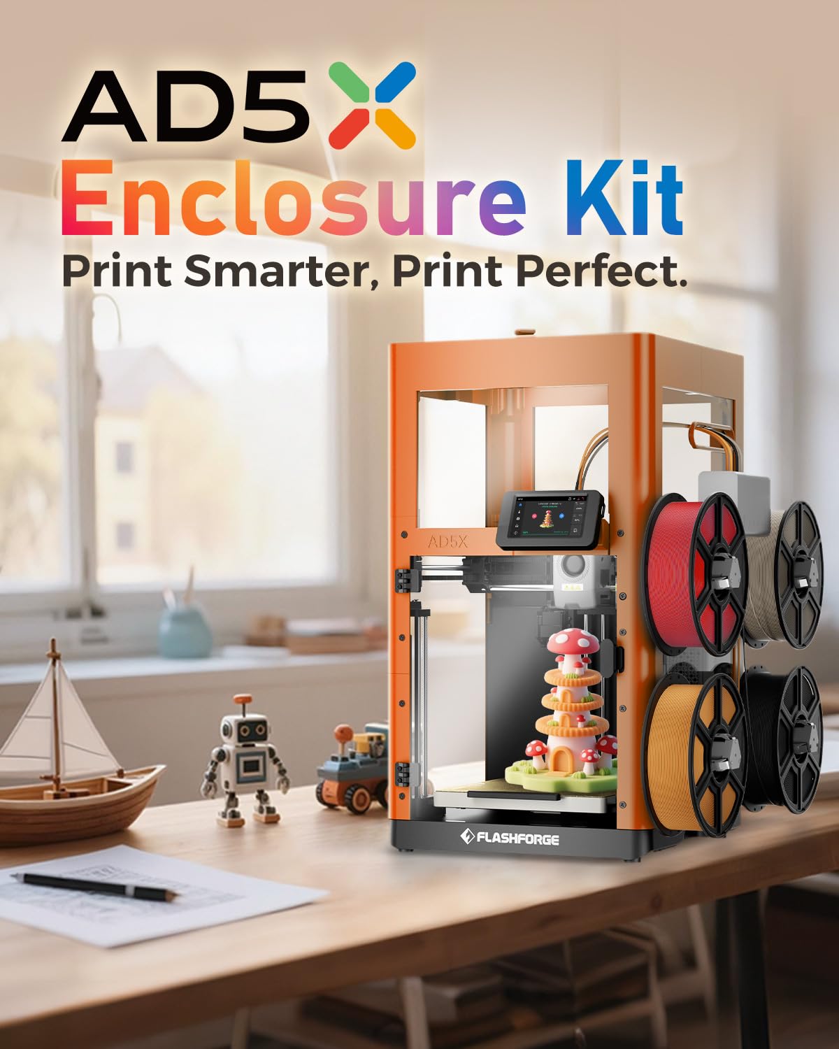 FLASHFORGE AD5X Enclosure Kit, DIY Colors & Style, Optimized Design, Reduced Noise and Odor, Suitable for High-Temperature Filament Printing