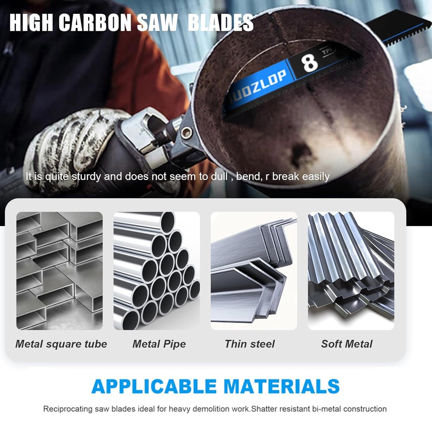 3 Pack 9 inch Reciprocating Saw Blades Set,8 TPI High Carbon Saw Blades for Metal ,Saw Blades with Organizer Case (3, 8T/9inch)